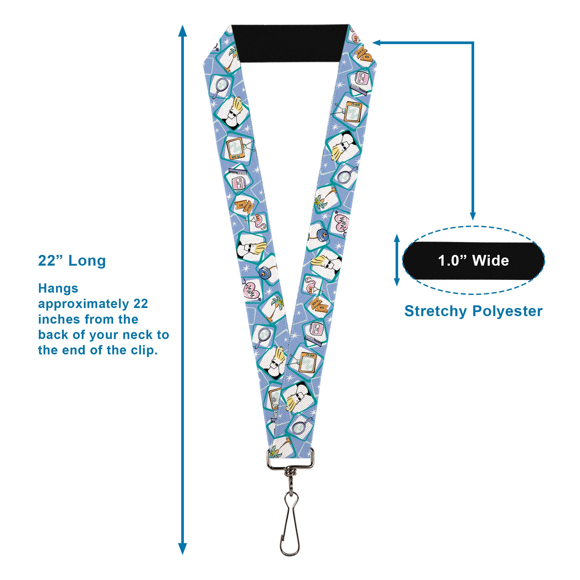Lanyard - 1.0" - Johnny Bravo Icon Blocks Collage Blues/White Lanyards Johnny Bravo