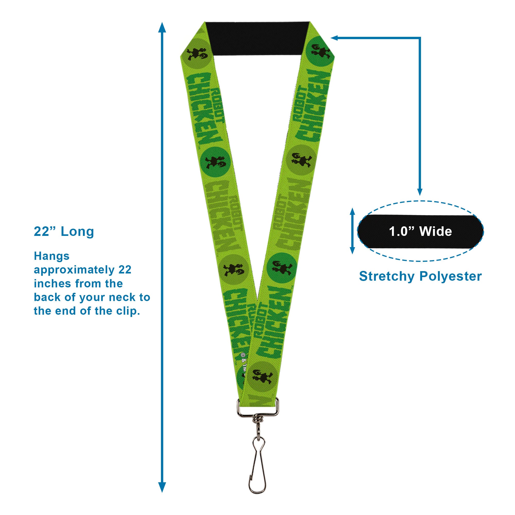 Lanyard - 1.0" - ROBOT CHICKEN Title Logo and Chicken Silhouette Bullseye Greens Lanyards Robot Chicken