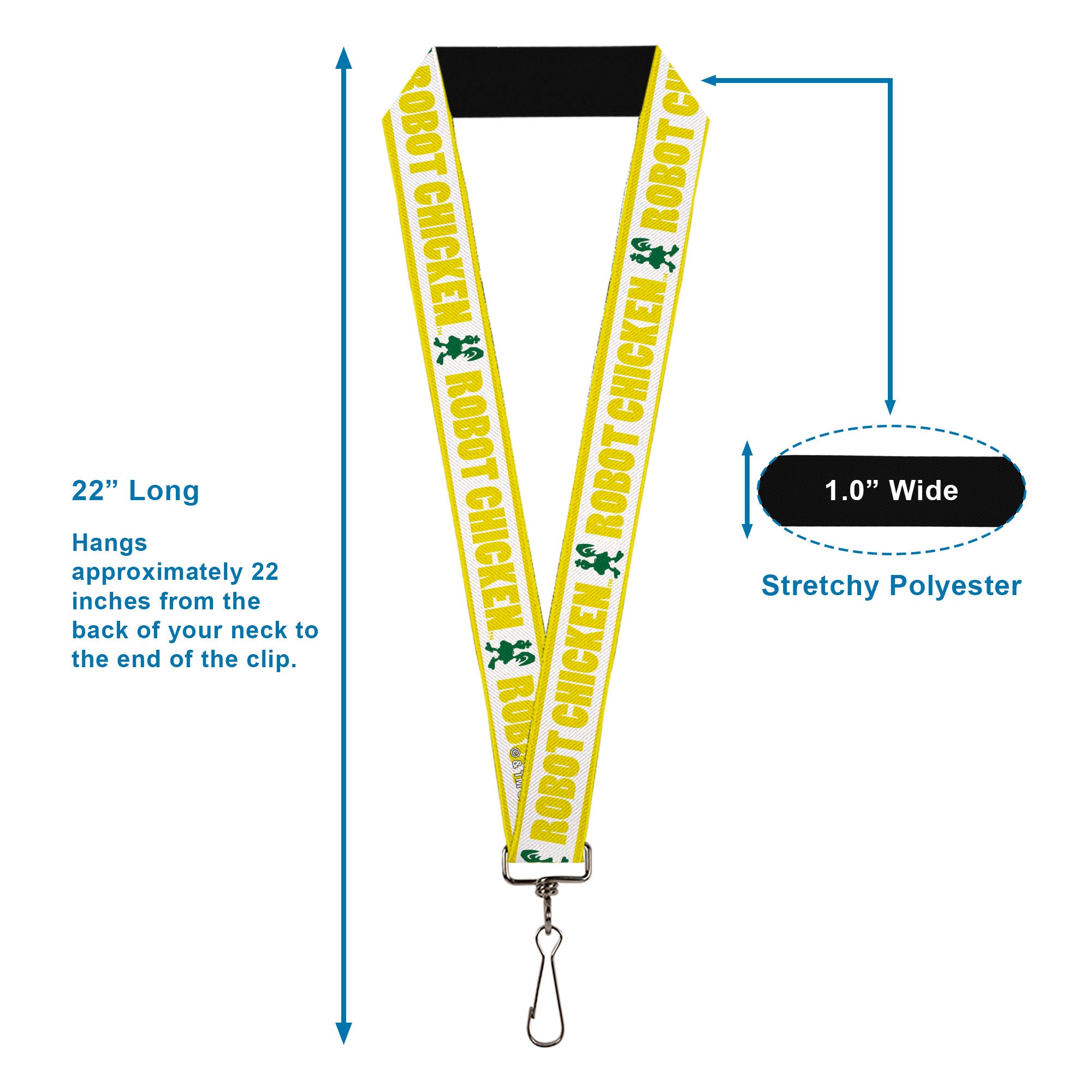 Lanyard - 1.0" - ROBOT CHICKEN Chicken Silhouette Yellow/White/Green Lanyards Robot Chicken