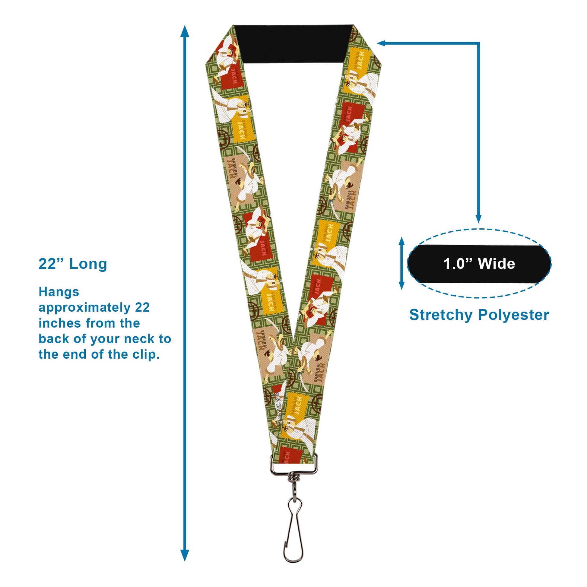 Lanyard - 1.0" - SAMURAI JACK Title Logo and Action Pose Scenes Greens/Brown Lanyards Samurai Jack