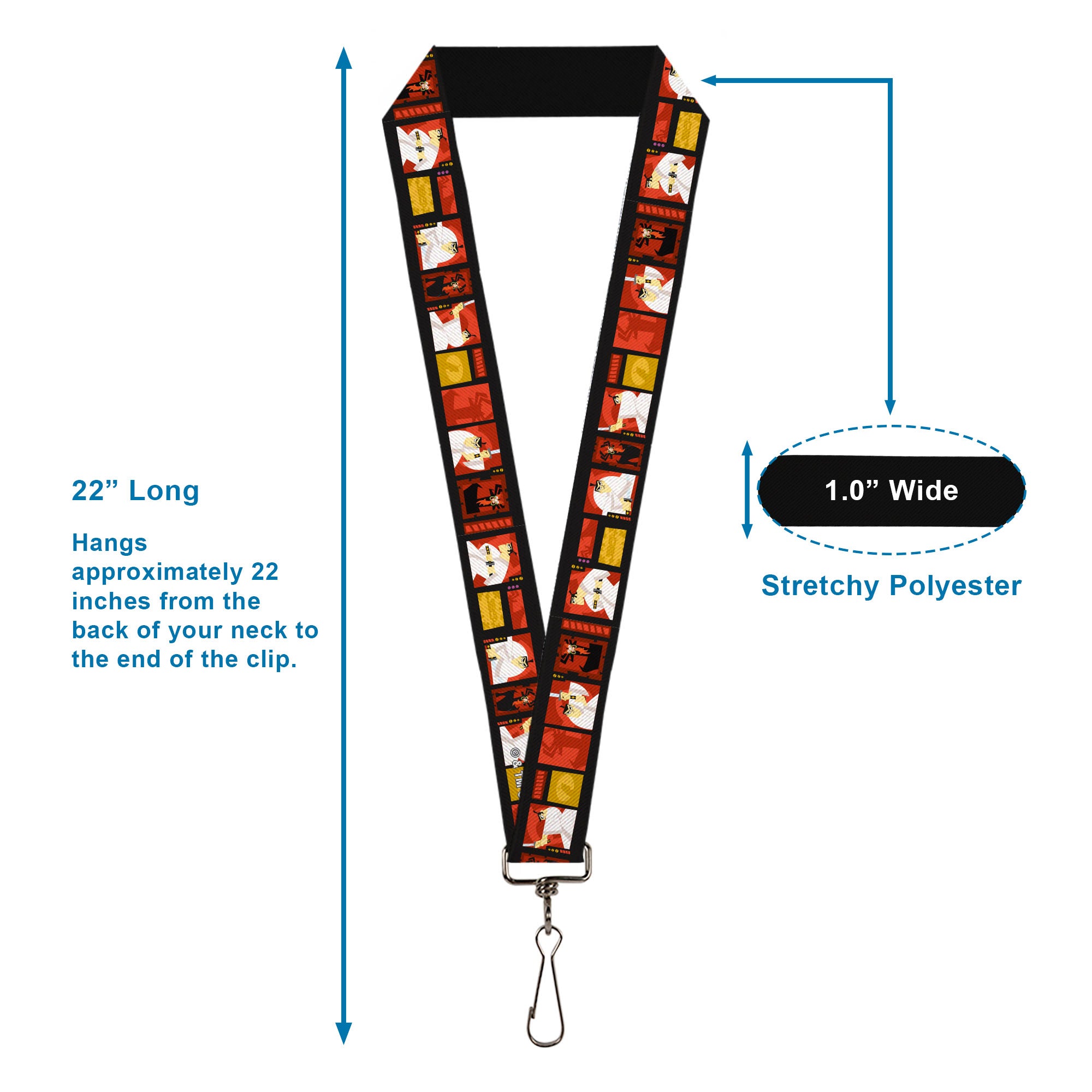 Lanyard - 1.0" - Samurai Jack Action Pose and Icons Blocks Reds/Black Lanyards Samurai Jack