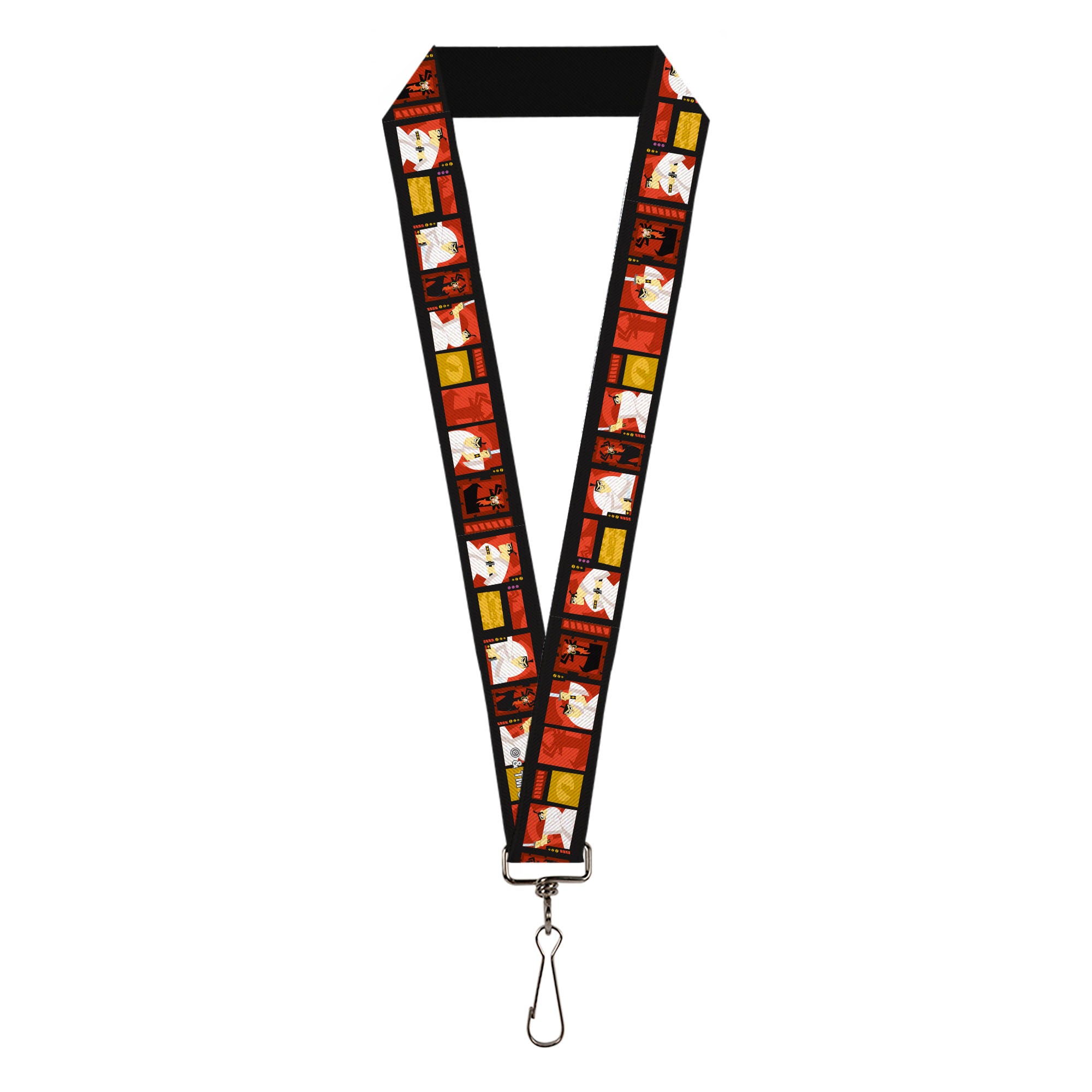 Lanyard - 1.0" - Samurai Jack Action Pose and Icons Blocks Reds/Black Lanyards Samurai Jack