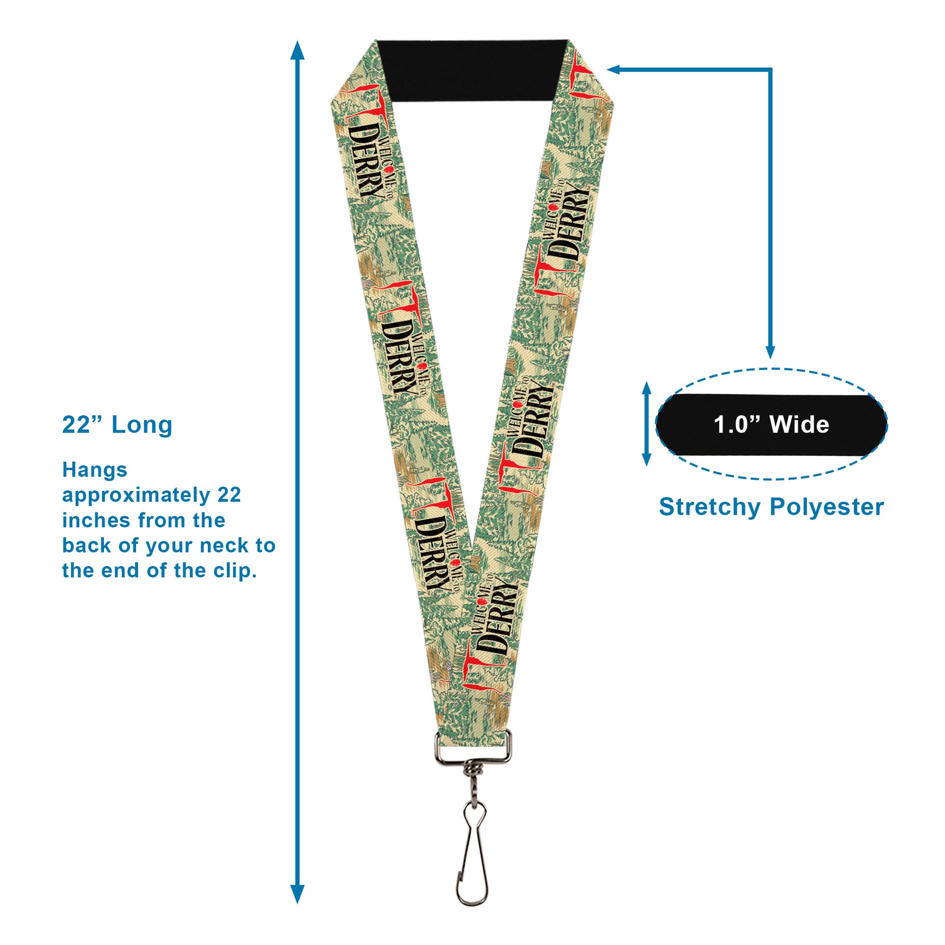 Lanyard - 1.0" - IT WELCOME TO DERRY Forest Scenery and Title Logo Beige/Greens Lanyards IT