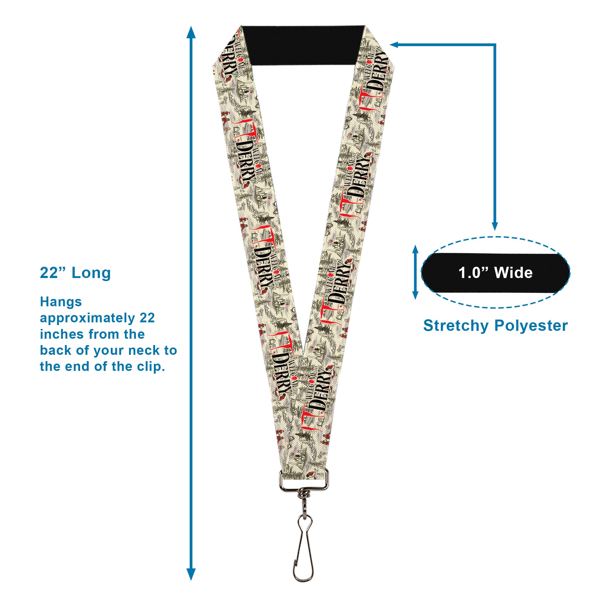 Lanyard - 1.0" - IT WELCOME TO DERRY Camping Forest Scenery and Title Logo Beige/Grays Lanyards IT