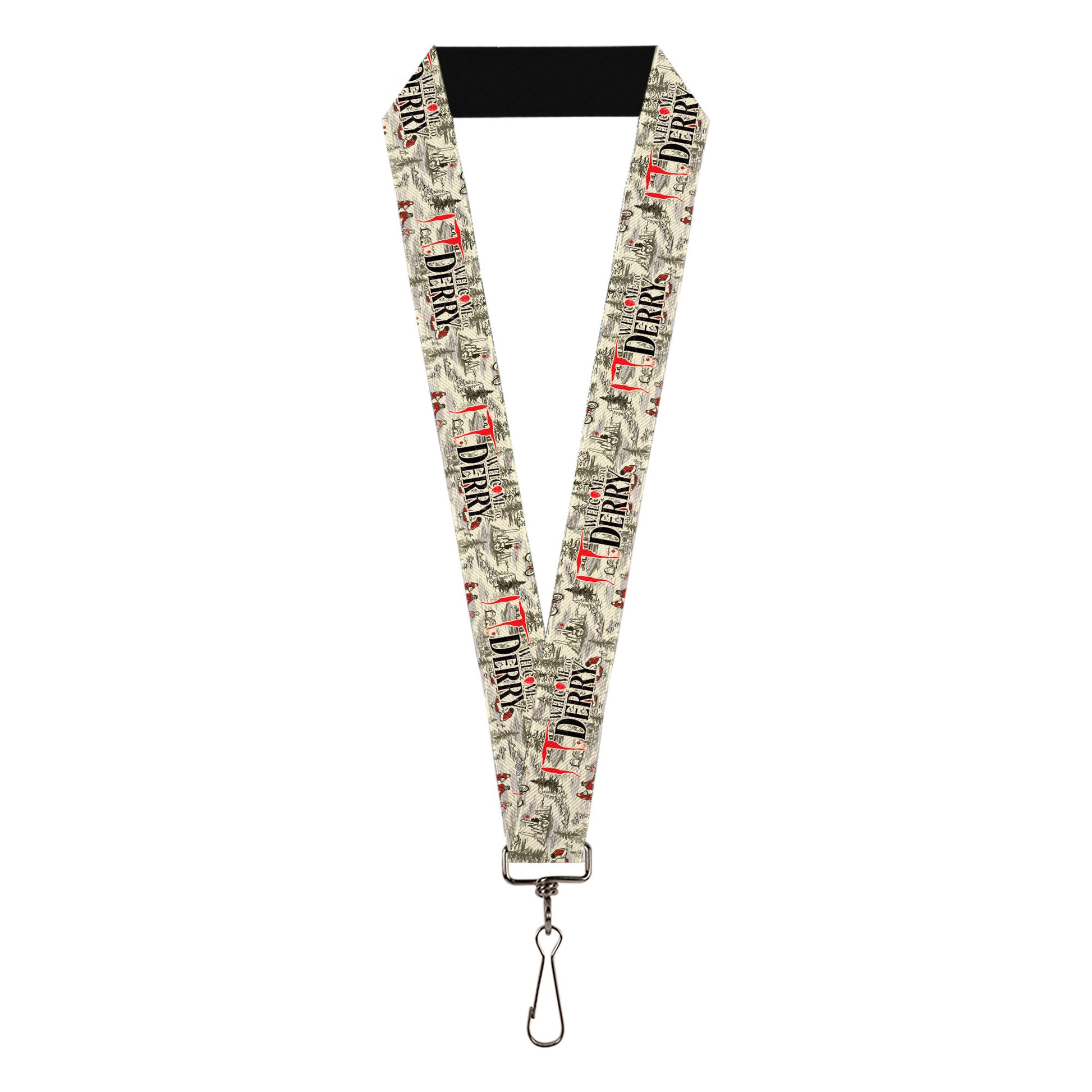 Lanyard - 1.0" - IT WELCOME TO DERRY Camping Forest Scenery and Title Logo Beige/Grays Lanyards IT