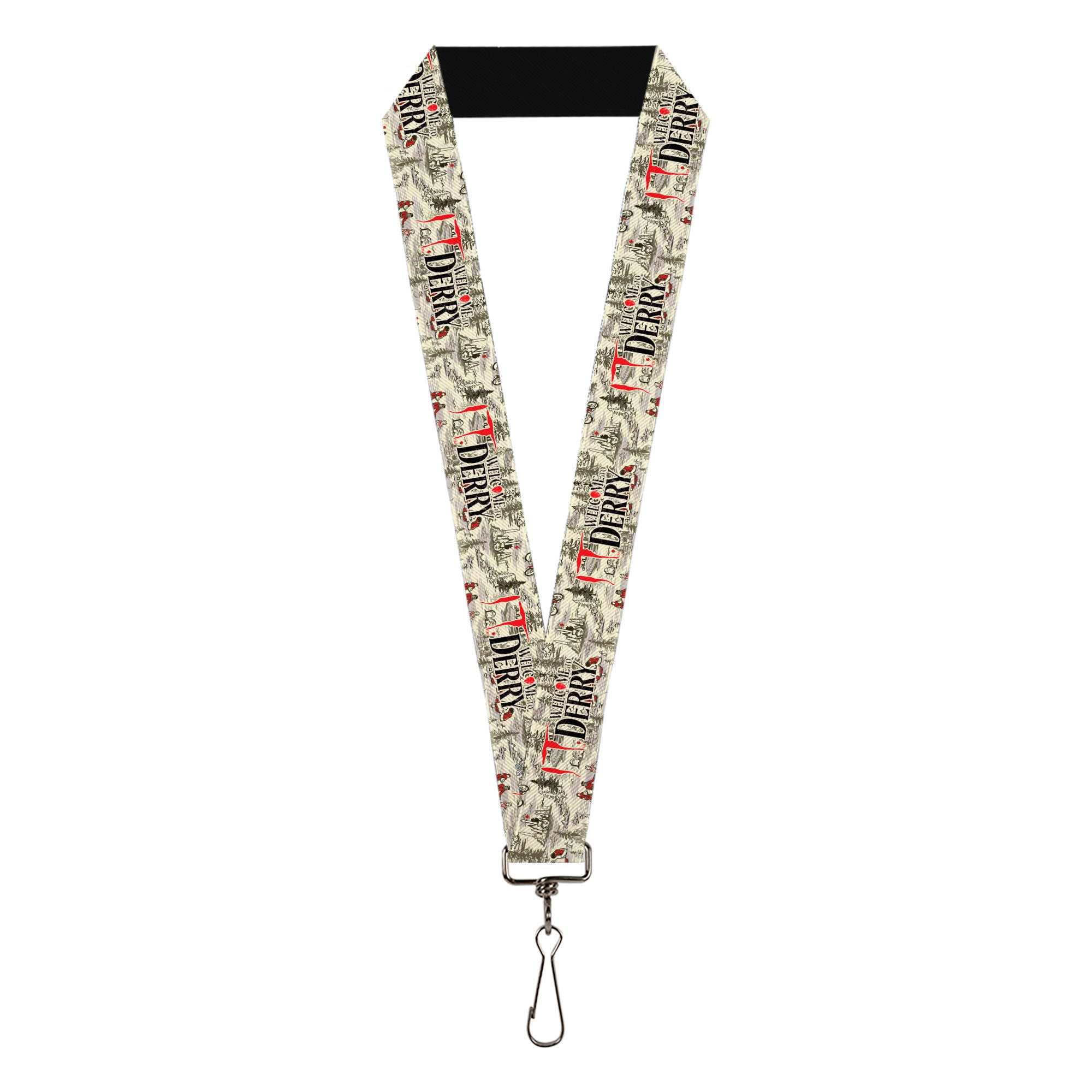 Lanyard - 1.0" - IT WELCOME TO DERRY Camping Forest Scenery and Title Logo Beige/Grays Lanyards IT