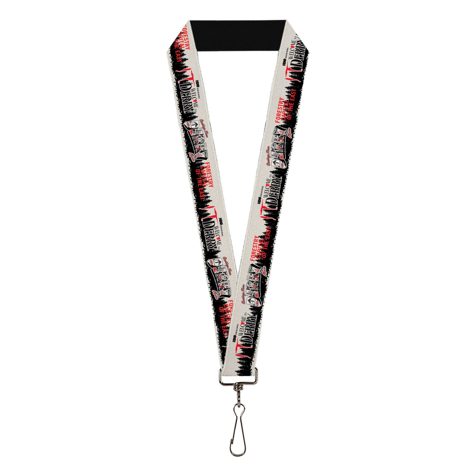 Lanyard - 1.0" - IT WELCOME TO DERRY Icons and Forest Scenery White/Black/Red Lanyards IT