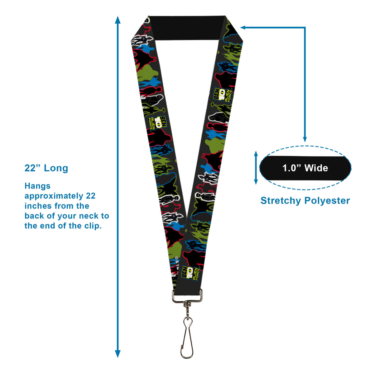 Lanyard - 1.0" - BEN 10 ALIEN FORCE Character Silhouette Group Pose Black/Multi Color Lanyards Ben 10
