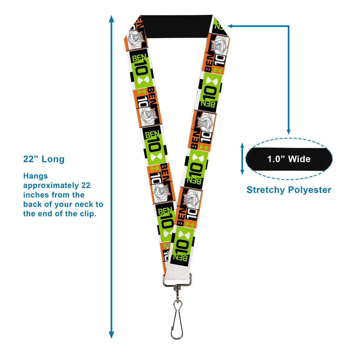 Lanyard - 1.0" - BEN 10 Rath and Title Logo Blocks Orange/Green/Black/White Lanyards Ben 10