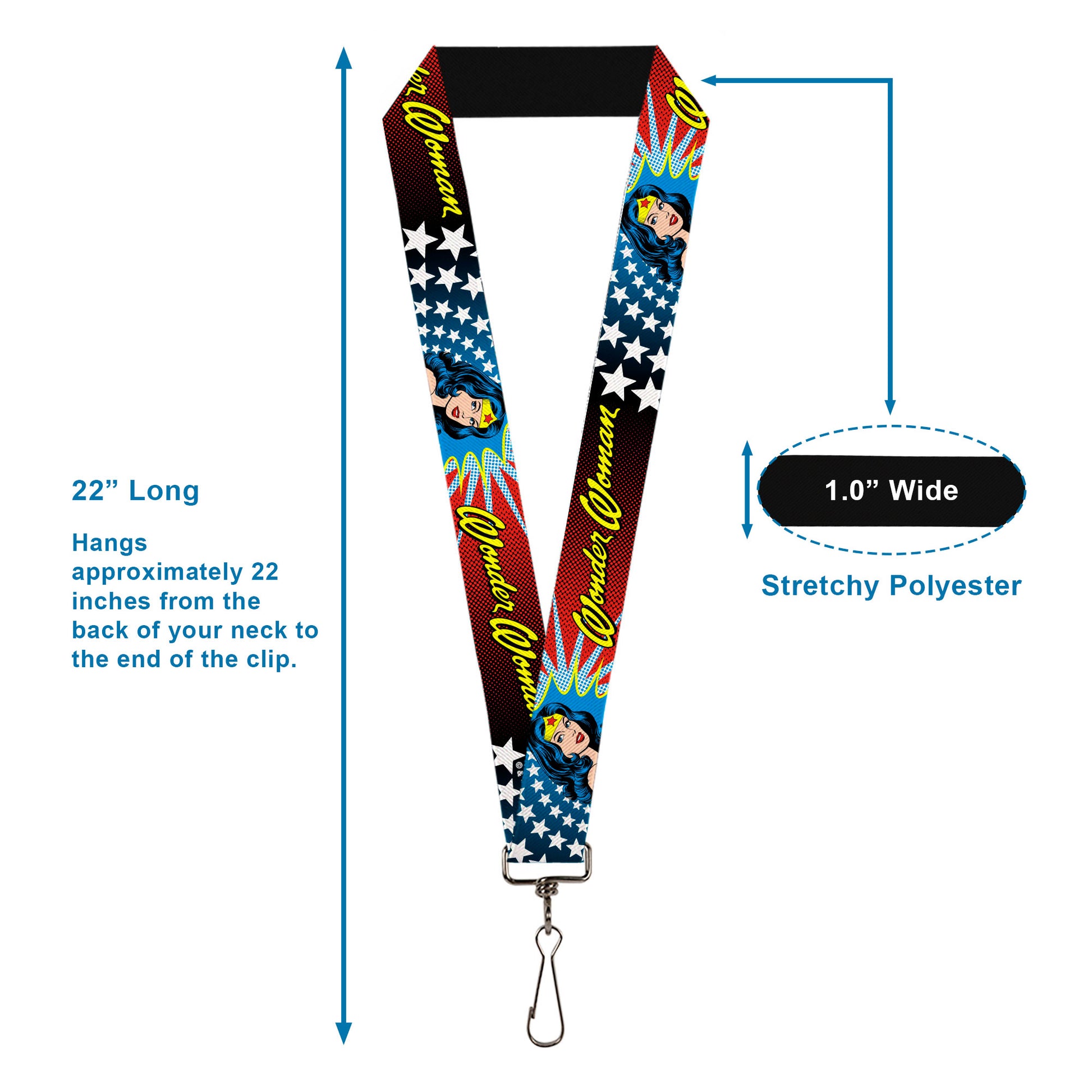 Lanyard - 1.0" - Wonder Woman Face w Stars Lanyards DC Comics