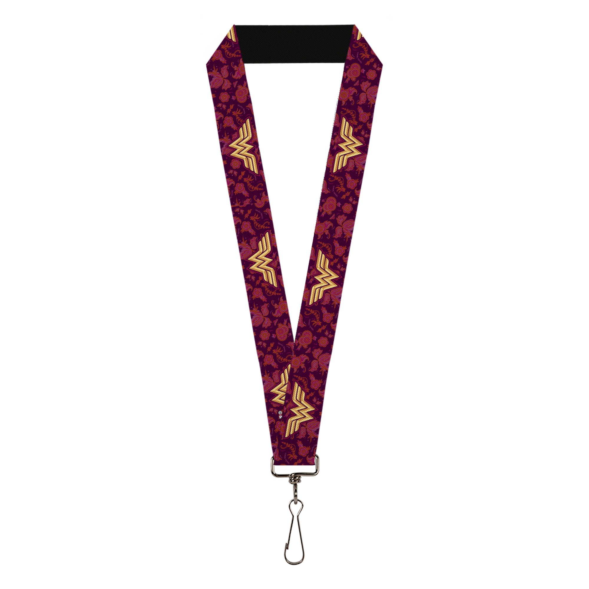 Lanyard - 1.0" - Wonder Woman Logo Floral Collage Purple Pinks Gold Lanyards DC Comics