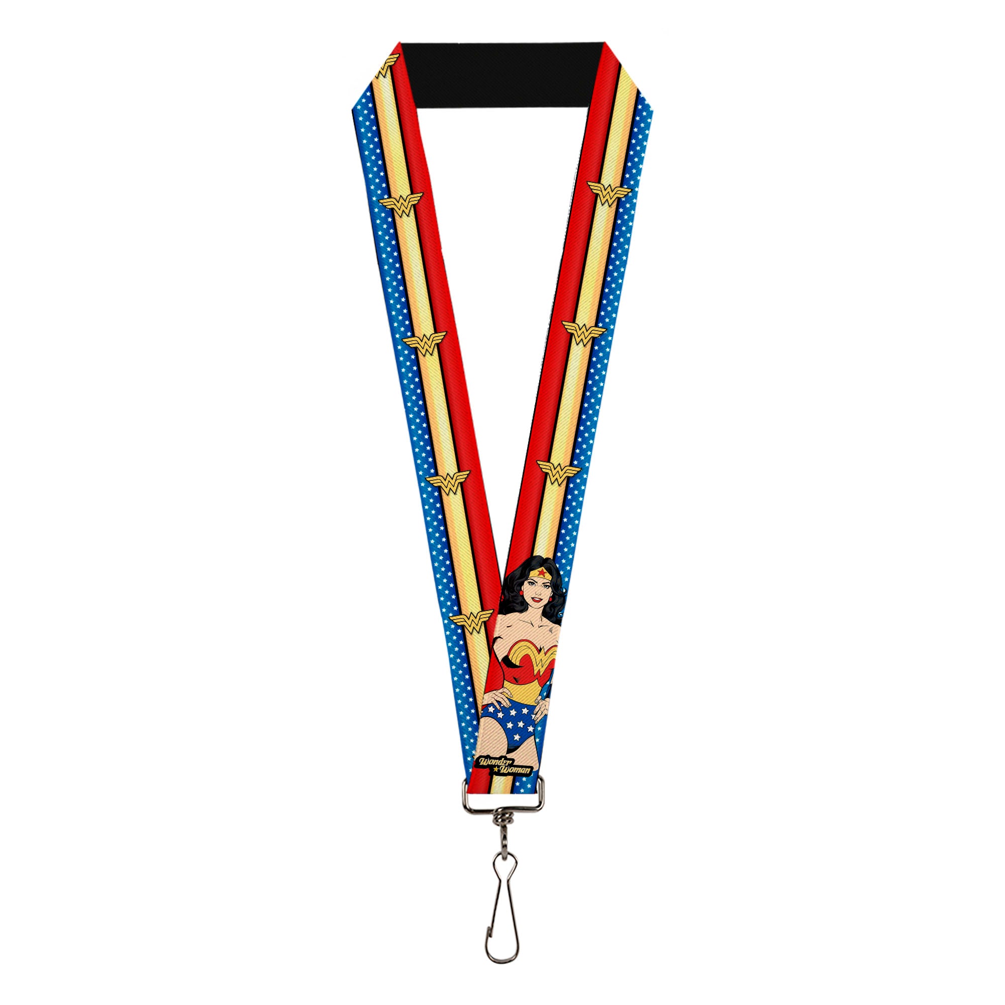 Lanyard - 1.0" - WONDER WOMAN Pose Logo Stripe Stars Red Gold Blue White Lanyards DC Comics
