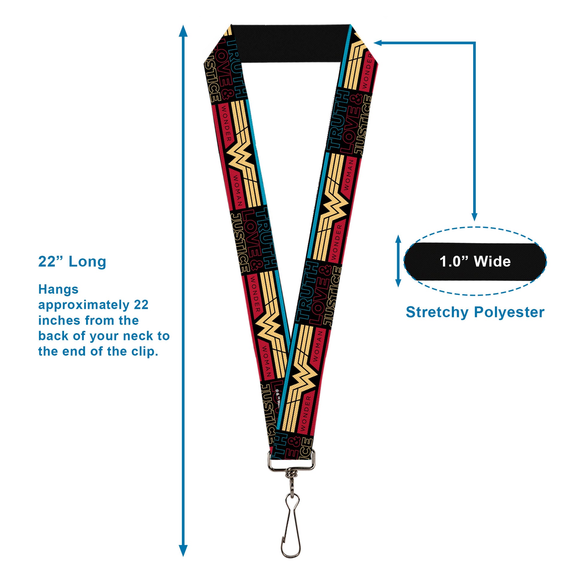 Lanyard - 1.0" - Wonder Woman 1984 TRUTH LOVE & JUSTICE Stripe Block Black/Multi Color Lanyards DC Comics