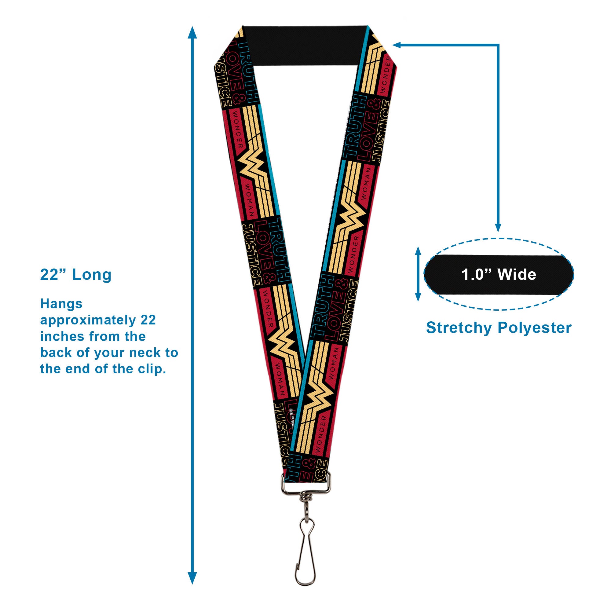 Lanyard - 1.0" - Wonder Woman 1984 TRUTH LOVE & JUSTICE Stripe Block Black/Multi Color Lanyards DC Comics