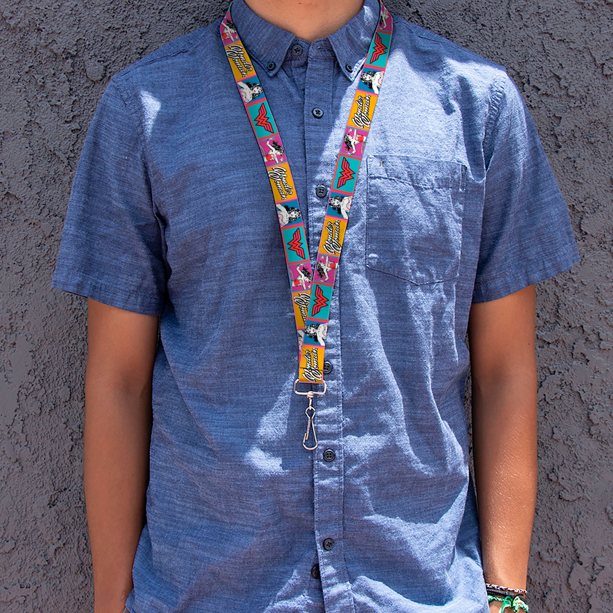 Lanyard - 1.0" - Wonder Woman Pose and Logo Pop Blocks Multi Color Lanyards DC Comics