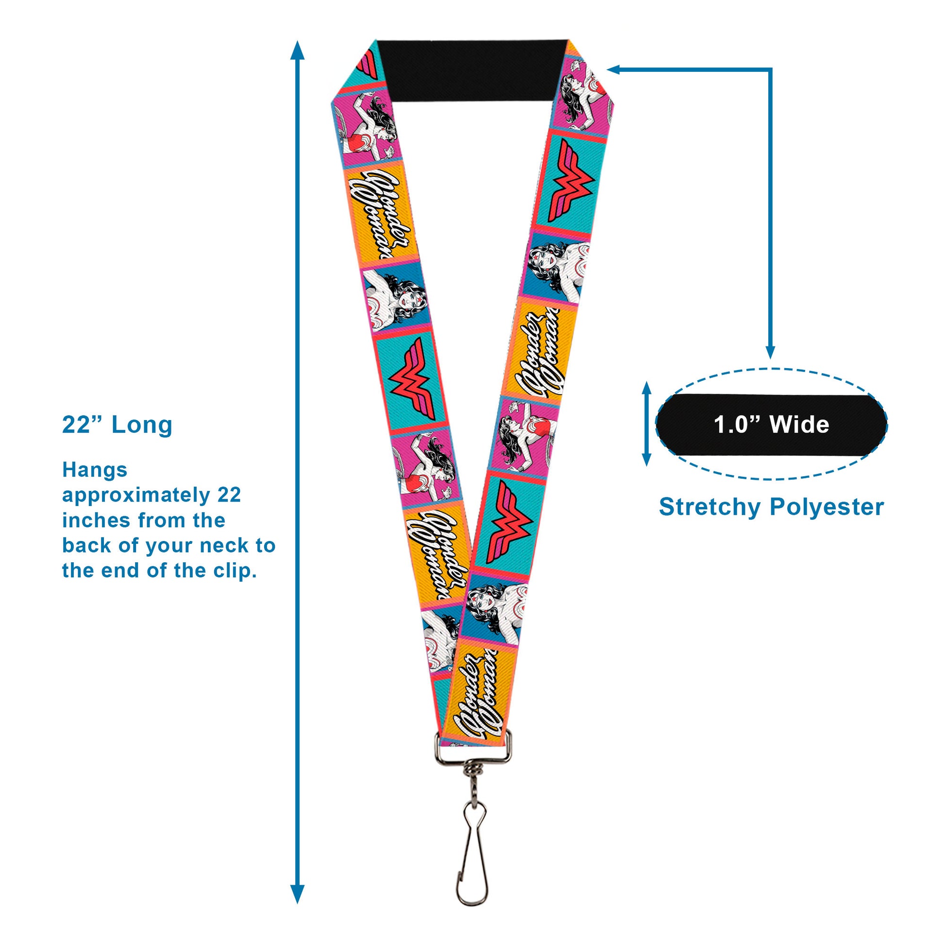 Lanyard - 1.0" - Wonder Woman Pose and Logo Pop Blocks Multi Color Lanyards DC Comics