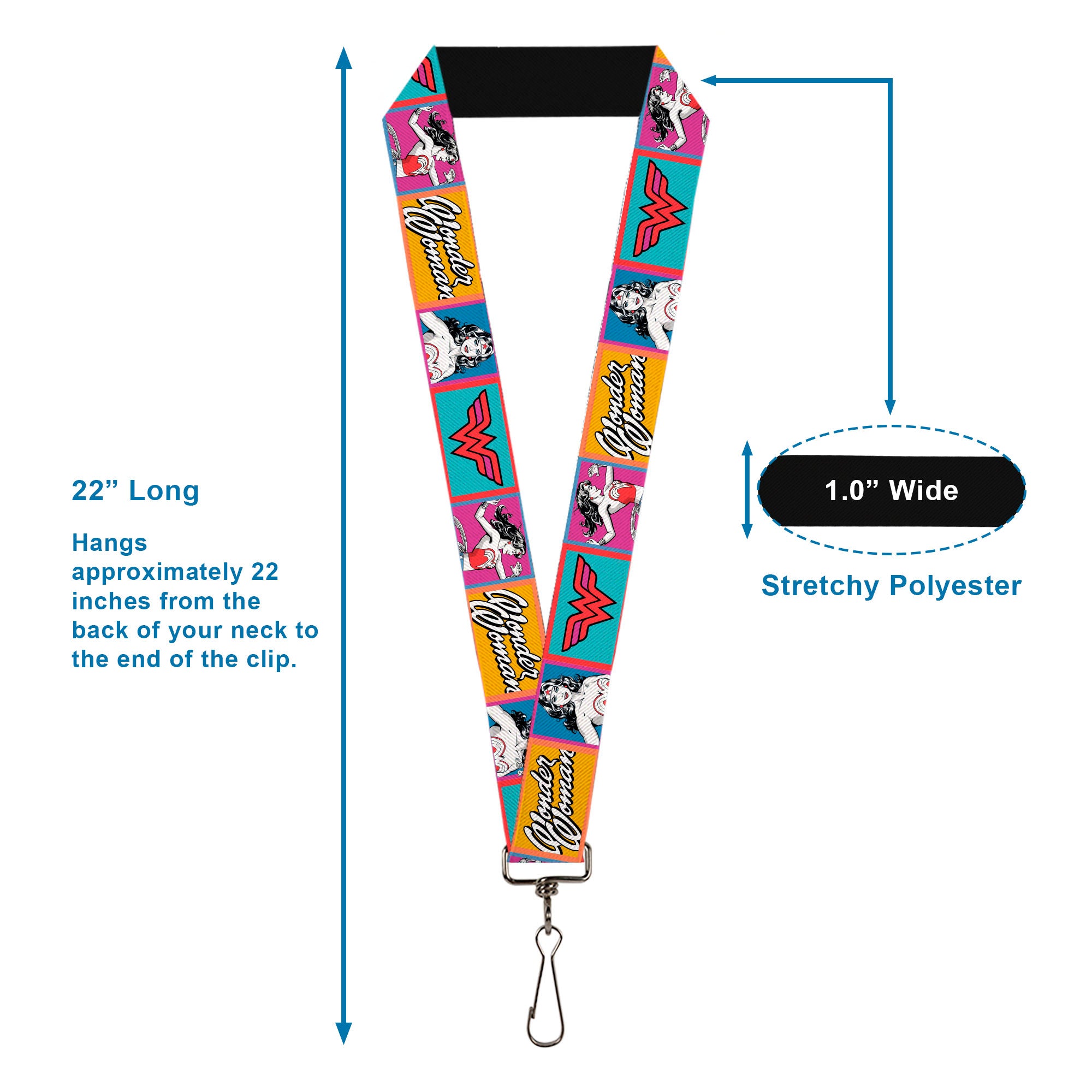 Lanyard - 1.0" - Wonder Woman Pose and Logo Pop Blocks Multi Color Lanyards DC Comics