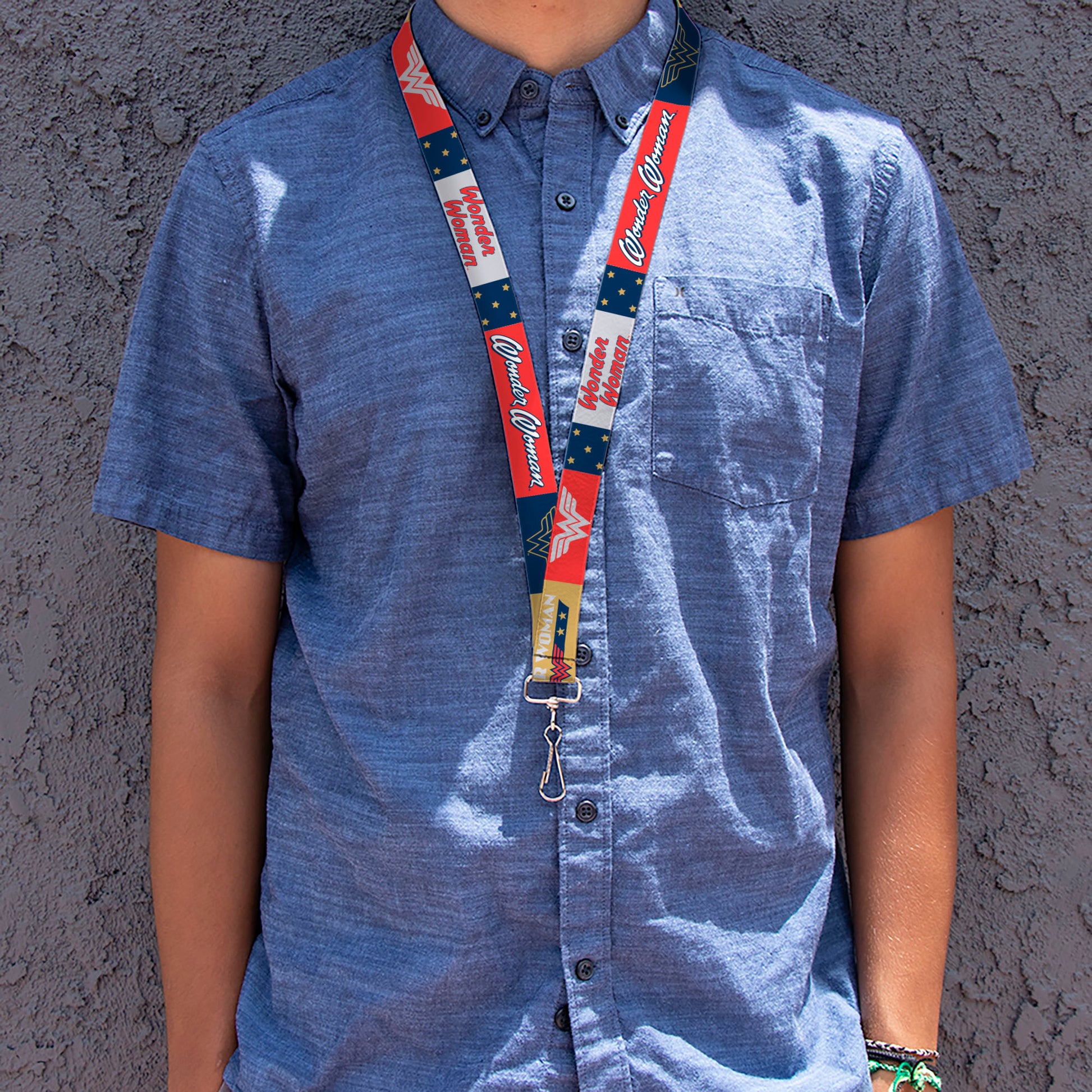 Lanyard - 1.0" - WONDER WOMAN Americana Text and Logos Collage Red/White/Blue/Gold Lanyards DC Comics