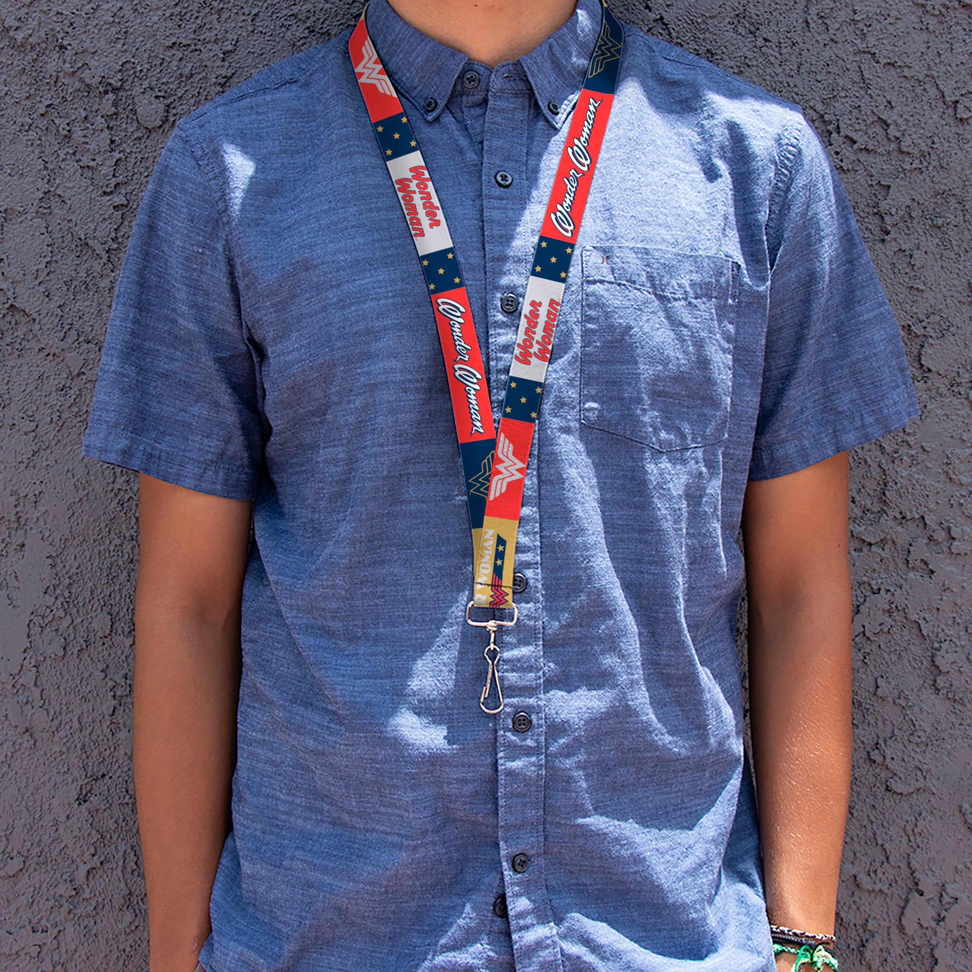 Lanyard - 1.0" - WONDER WOMAN Americana Text and Logos Collage Red/White/Blue/Gold Lanyards DC Comics