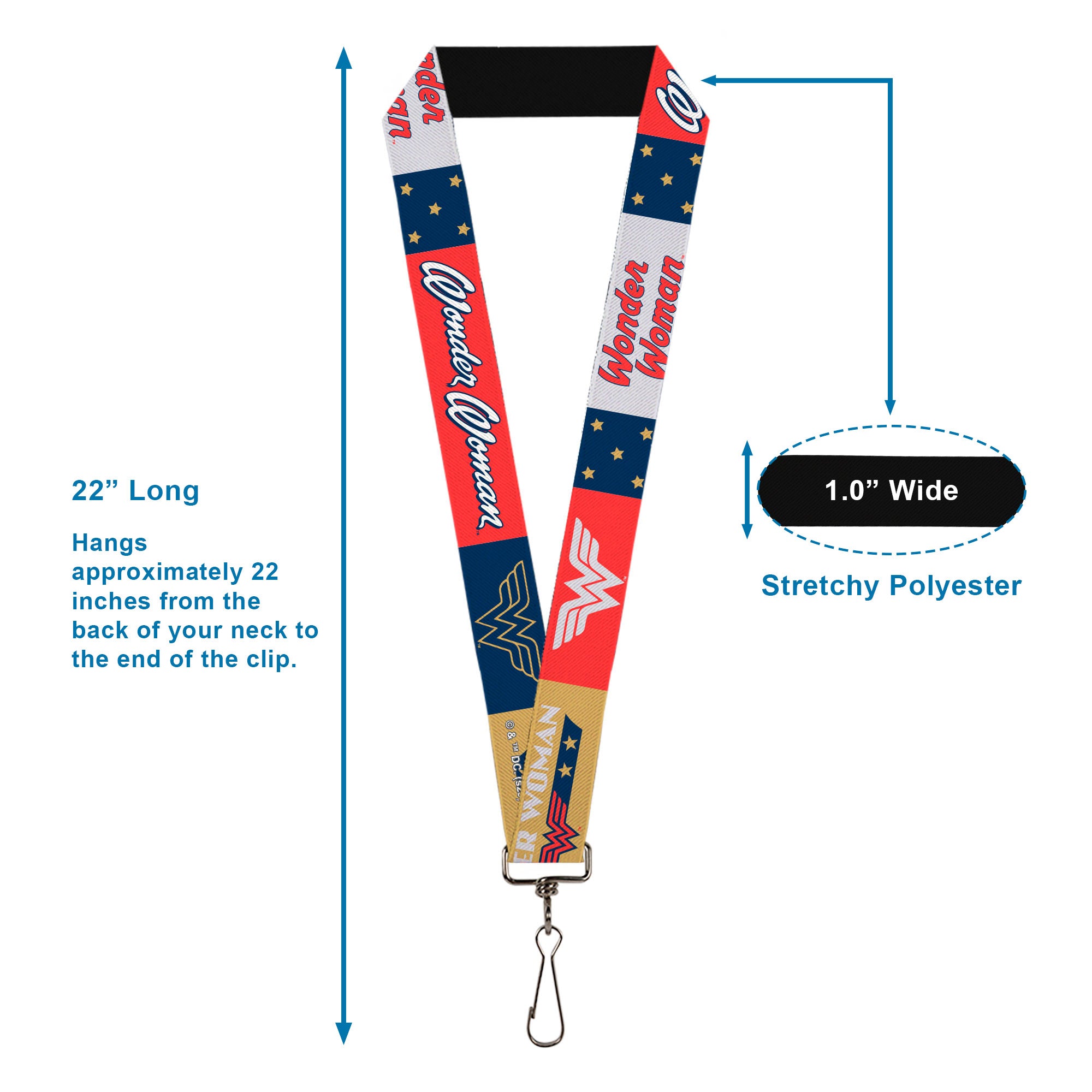 Lanyard - 1.0" - WONDER WOMAN Americana Text and Logos Collage Red/White/Blue/Gold Lanyards DC Comics
