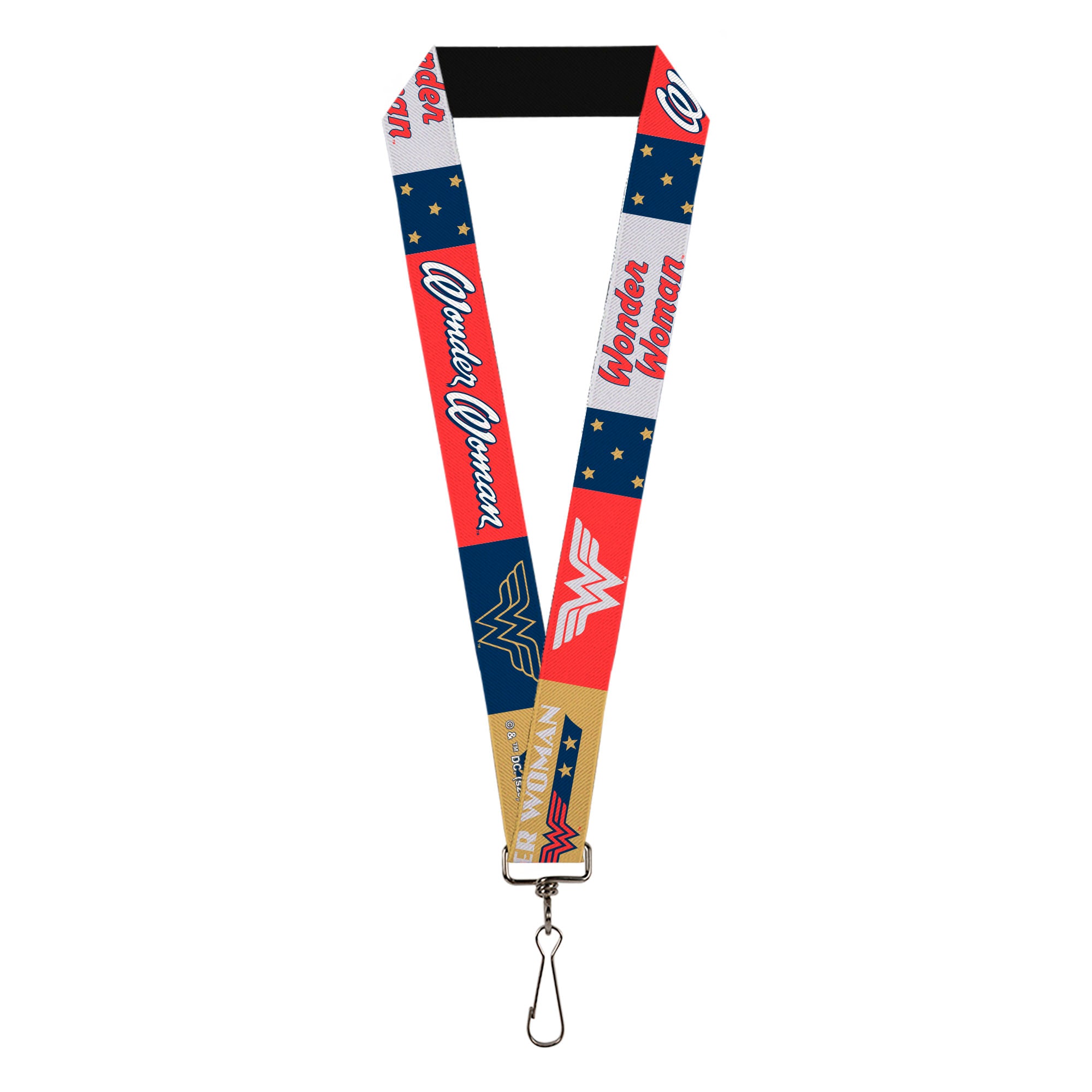 Lanyard - 1.0" - WONDER WOMAN Americana Text and Logos Collage Red/White/Blue/Gold Lanyards DC Comics