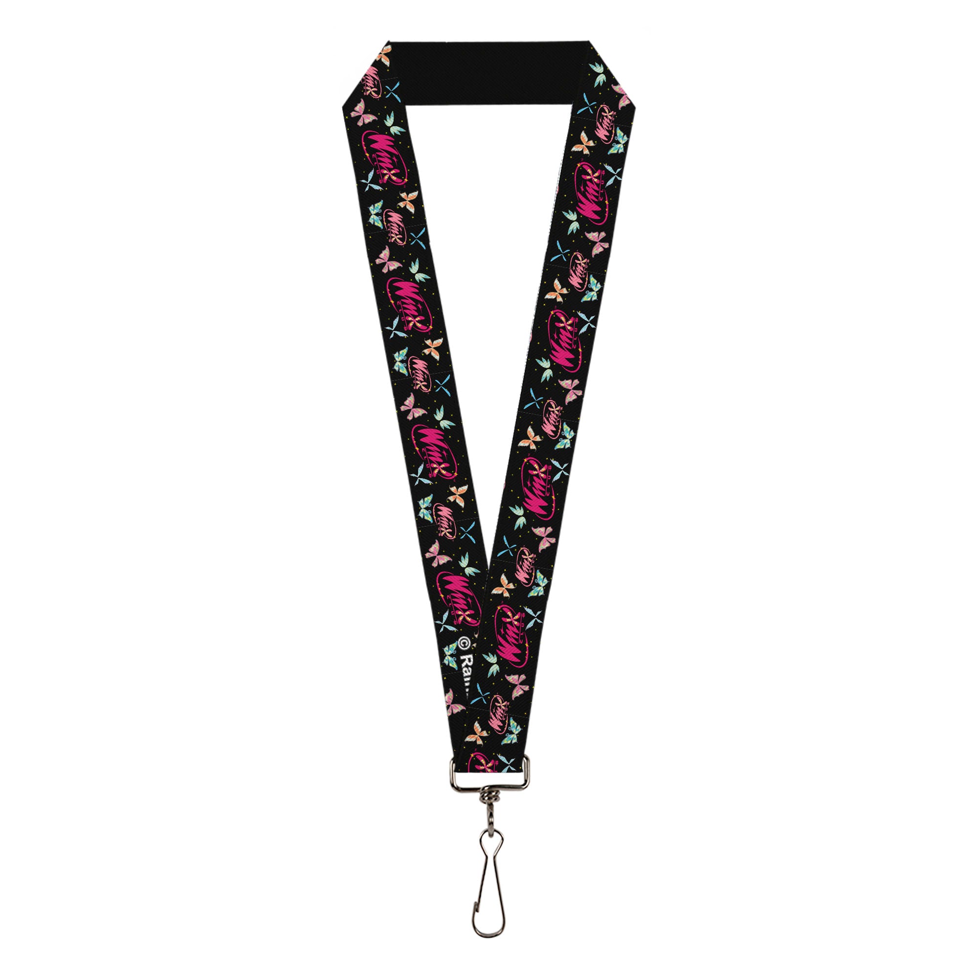 Lanyard - 1.0" - WINX CLUB Title Logo Butterflies Black/Multi Color Lanyards Winx Club