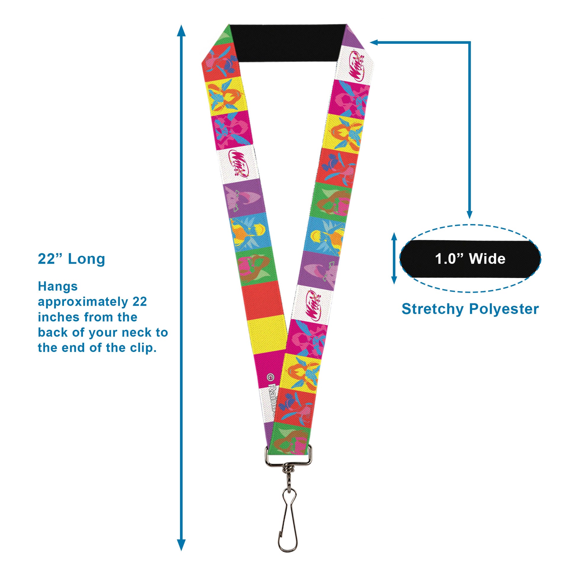 Lanyard - 1.0" - WINX CLUB Fairy Silhouette Poses and Title Logo Blocks White/Multi Color Lanyards Winx Club
