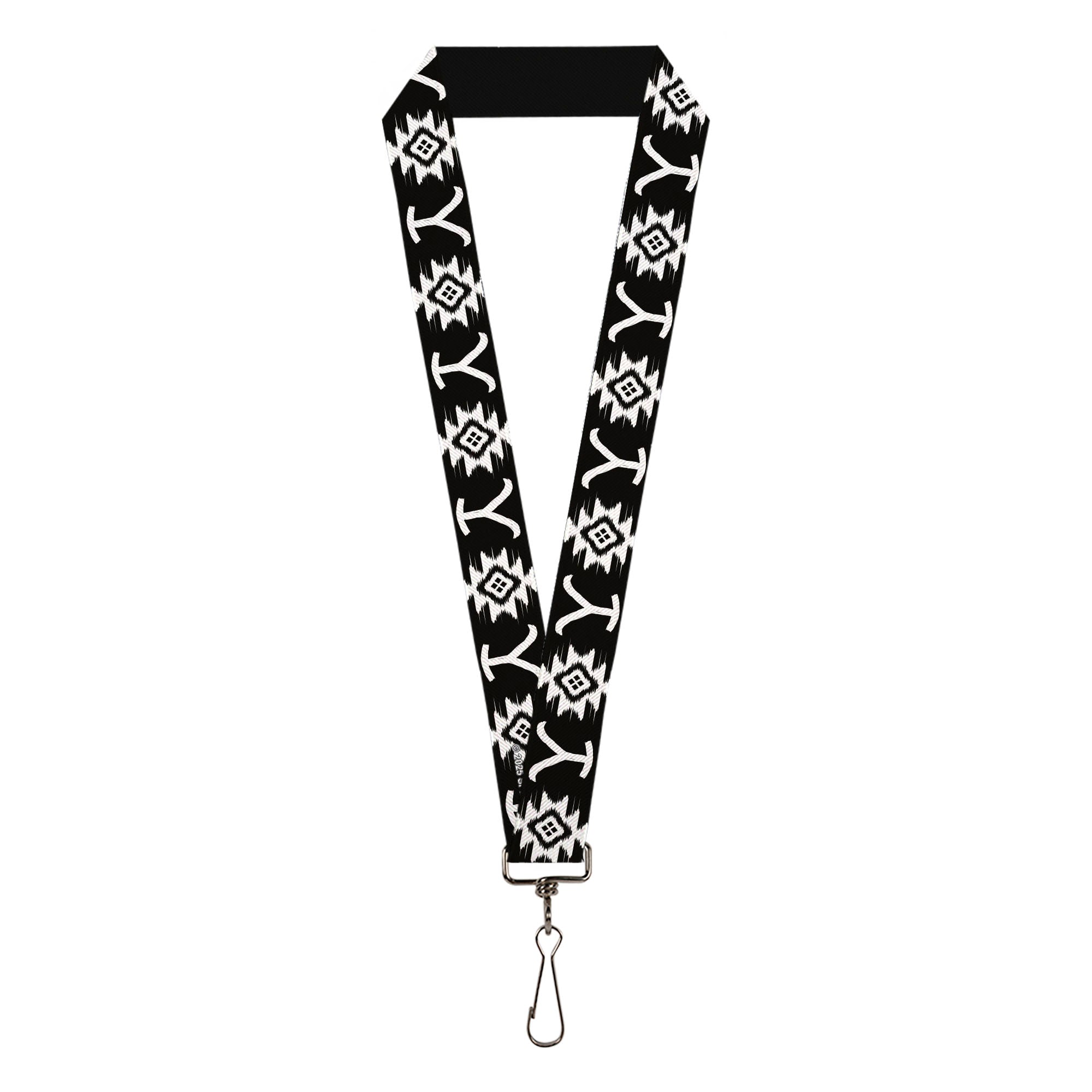 Lanyard - 1.0" - Yellowstone Dutton Ranch and Native American Icons Black/White Lanyards Yellowstone