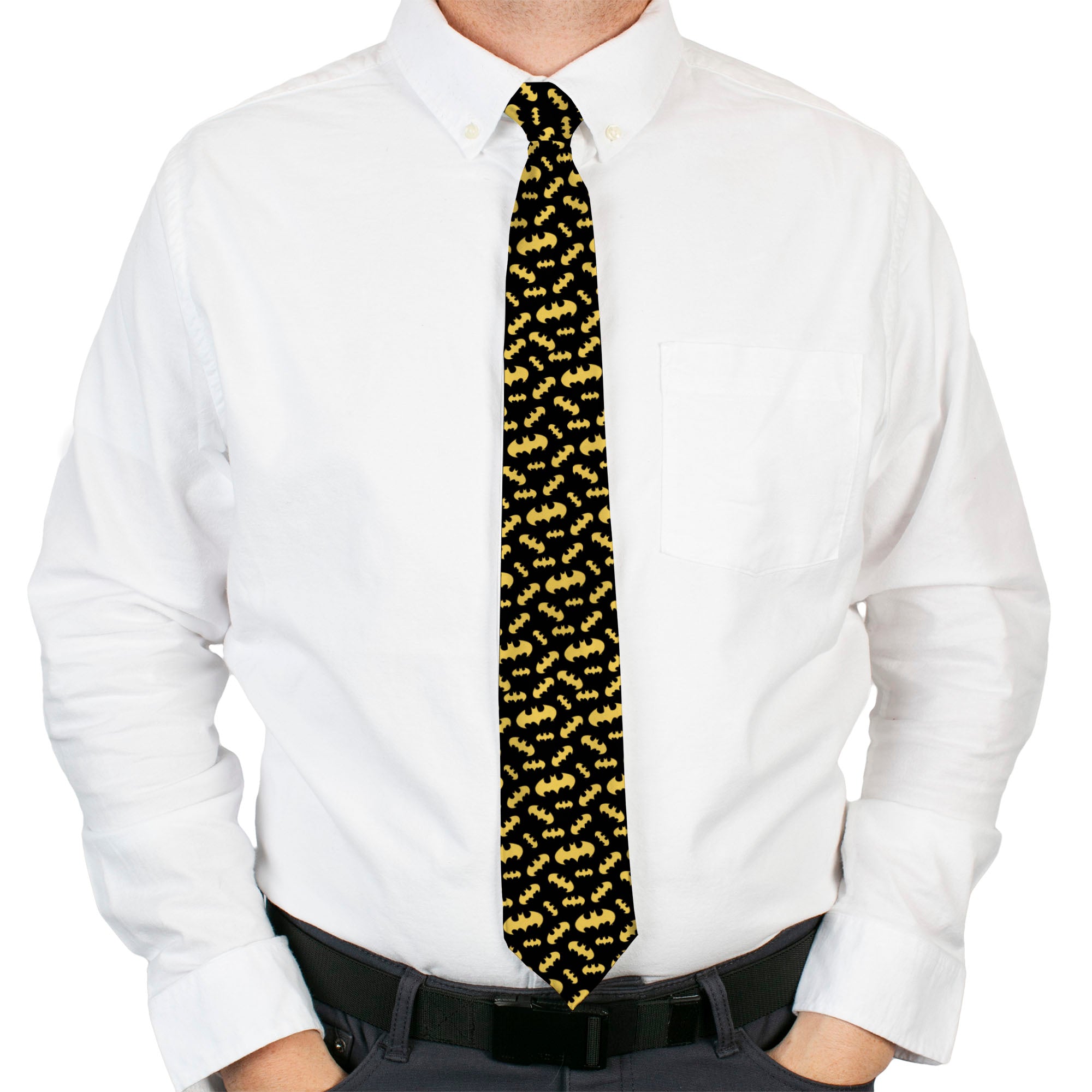 Necktie Standard - Bat Signal-1 Scattered Black Yellow Neckties DC Comics