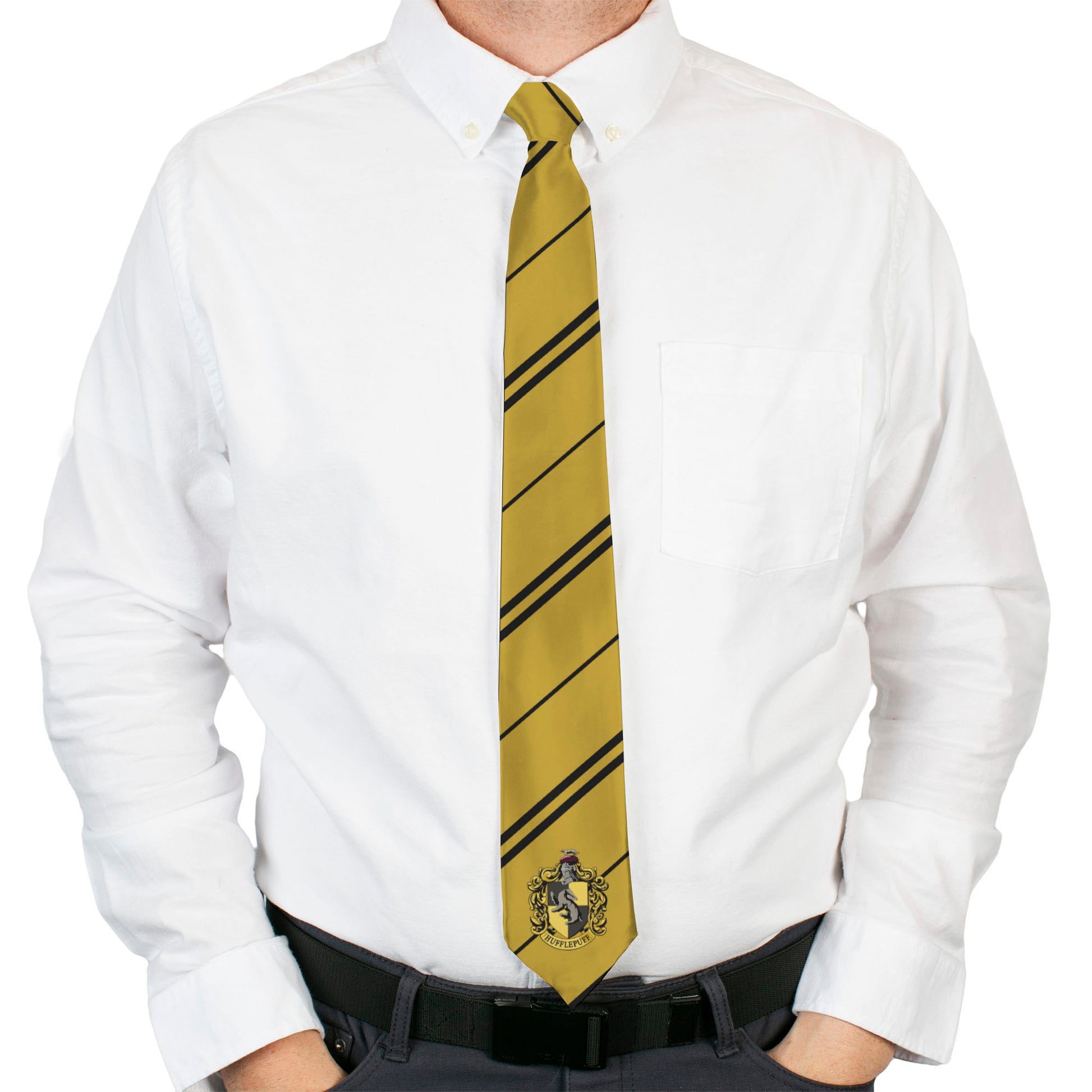 Necktie Standard - HUFFLEPUFF Crest Stripe7 Yellow Black Neckties Harry Potter
