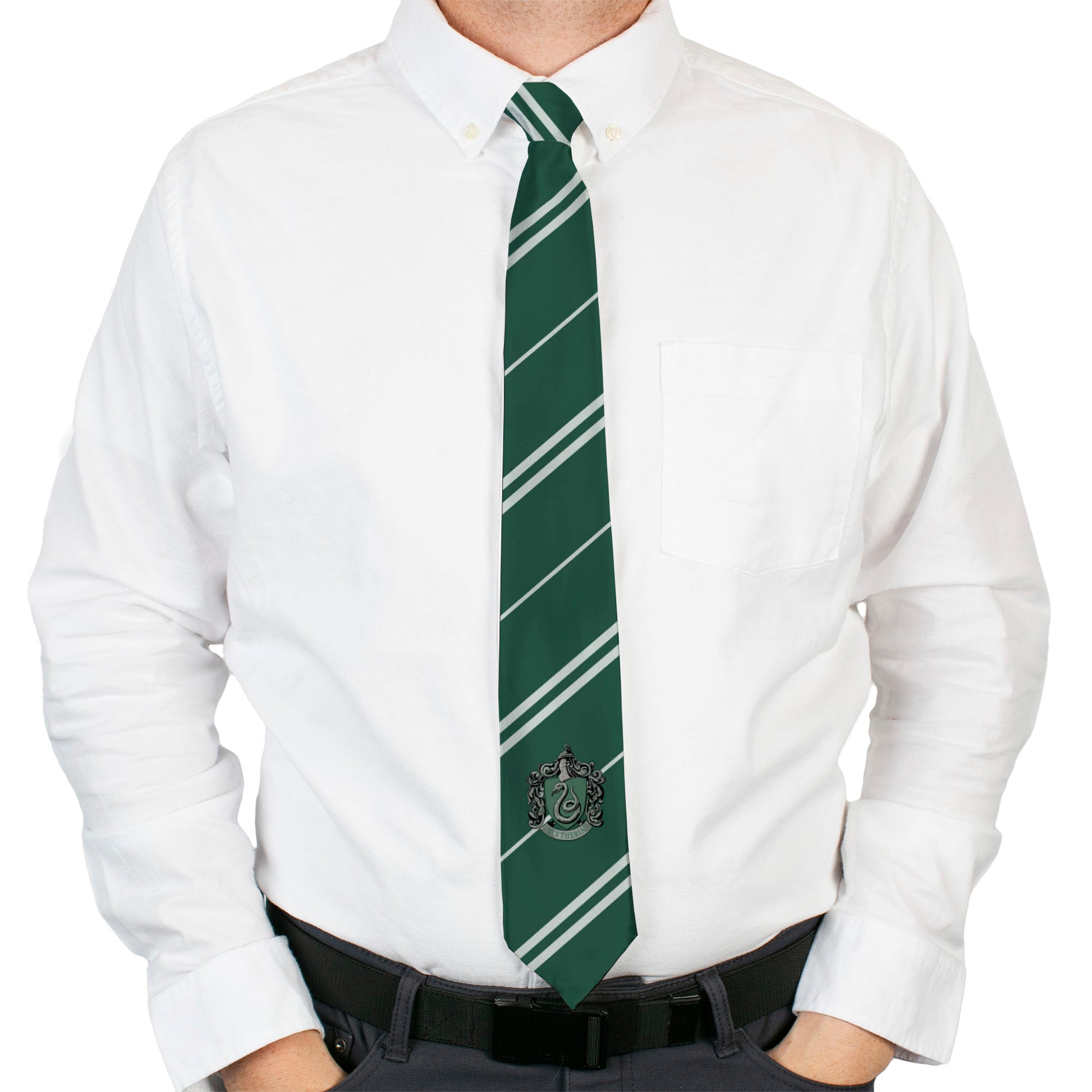 Necktie Standard - SLYTHERIN Crest Stripe9 Green Gray Neckties Harry Potter