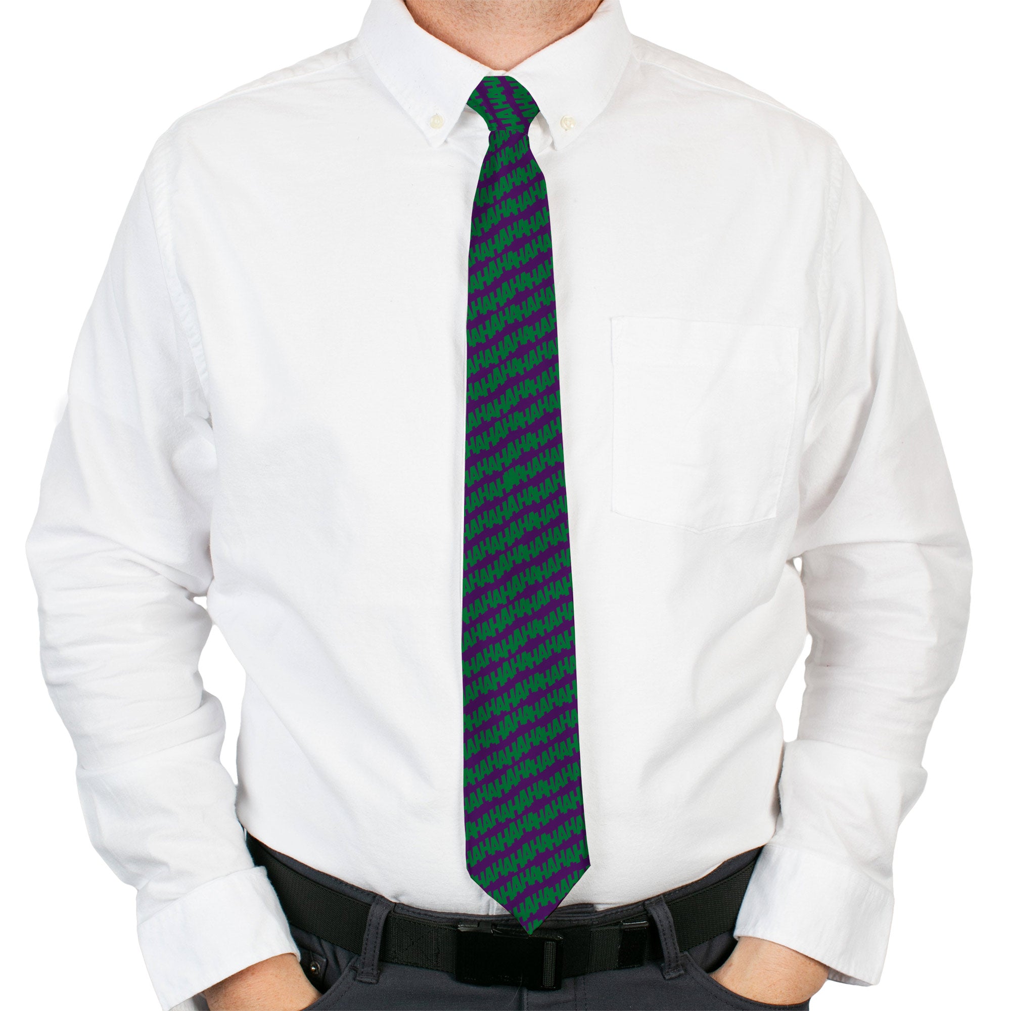 Necktie Standard - Joker HAHAHA Repeat Purple Green Neckties DC Comics