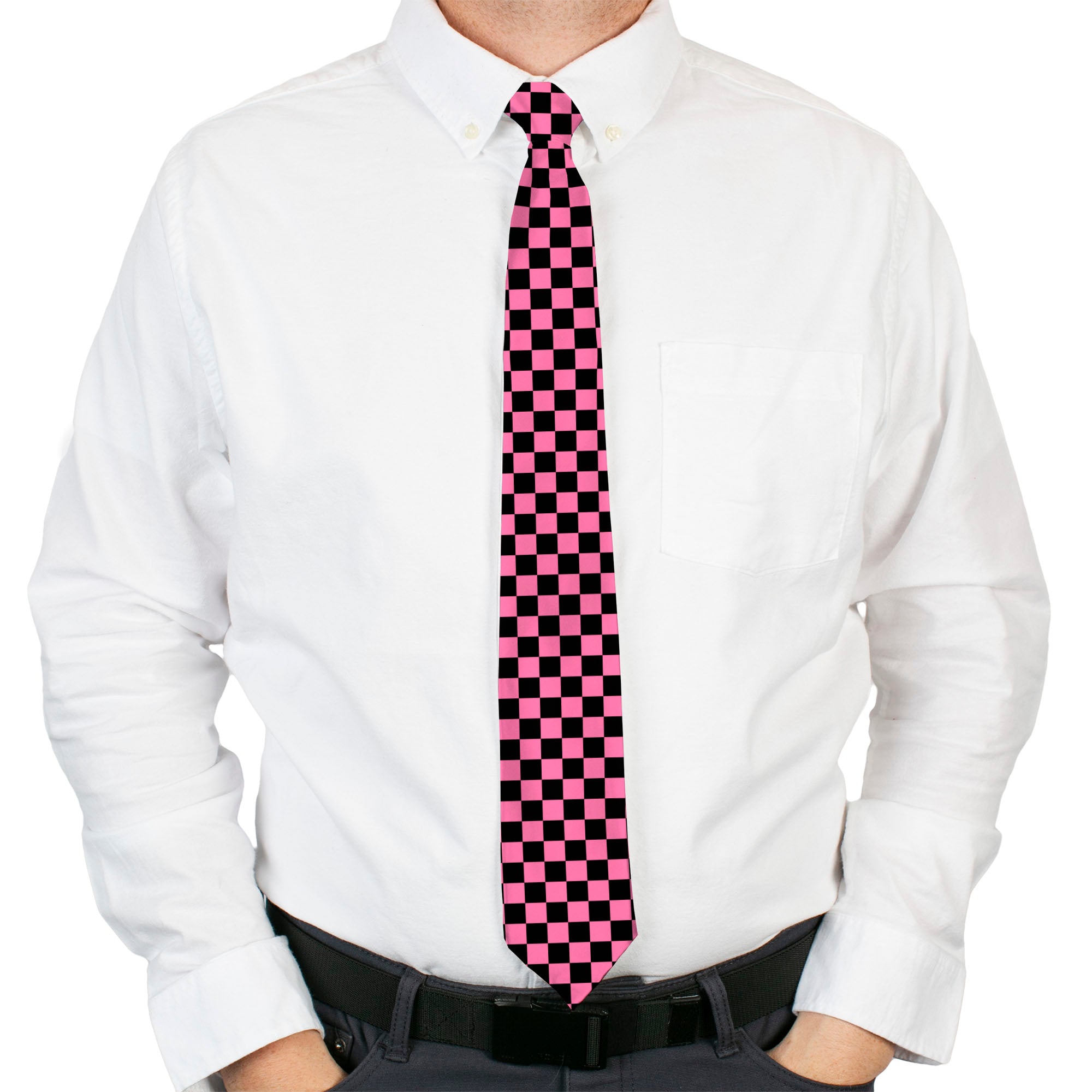 Buckle-Down Necktie - Checker Black/Pink Neckties Buckle-Down