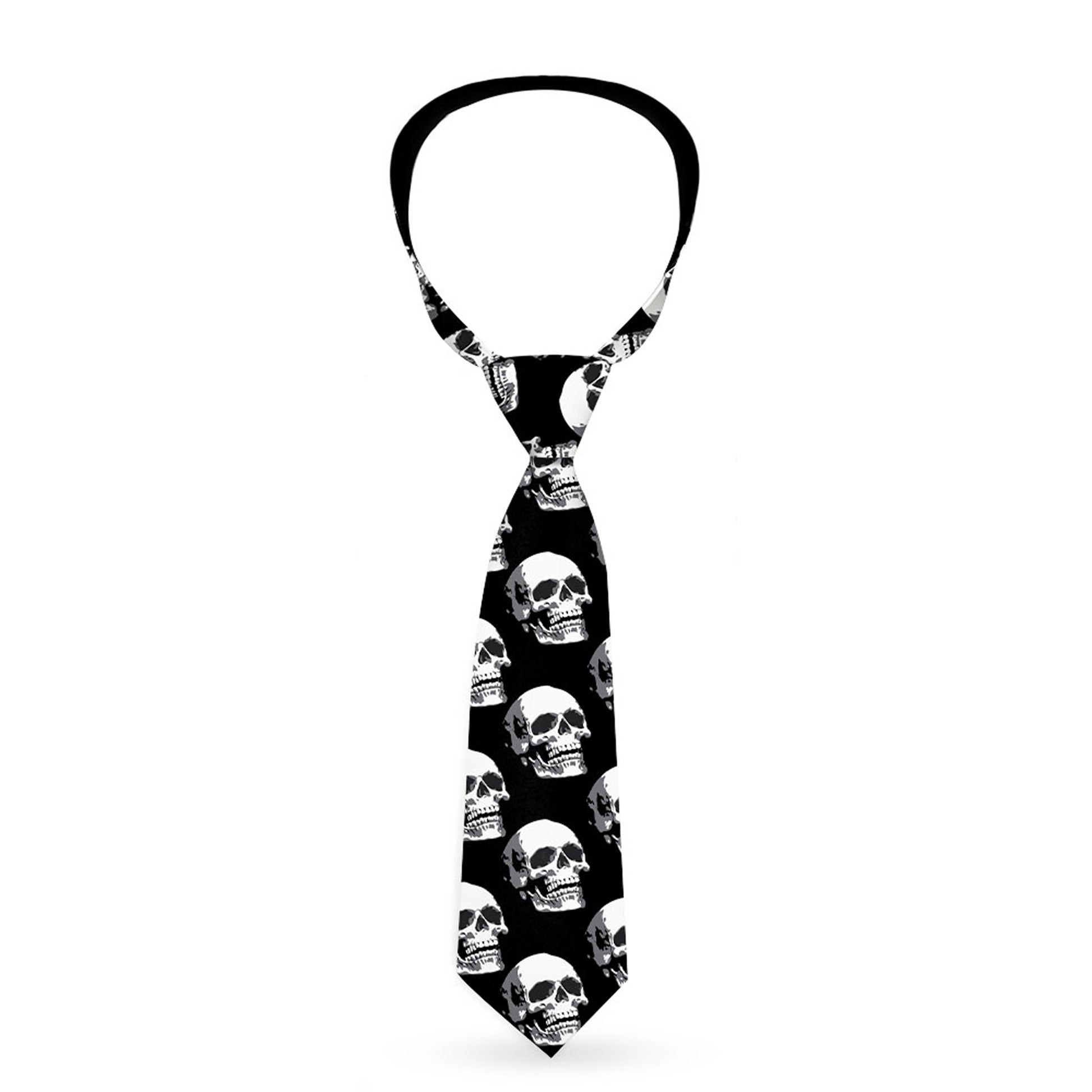 Buckle-Down Necktie - 3-D Skulls Repeat Black/Grays/White Neckties Buckle-Down