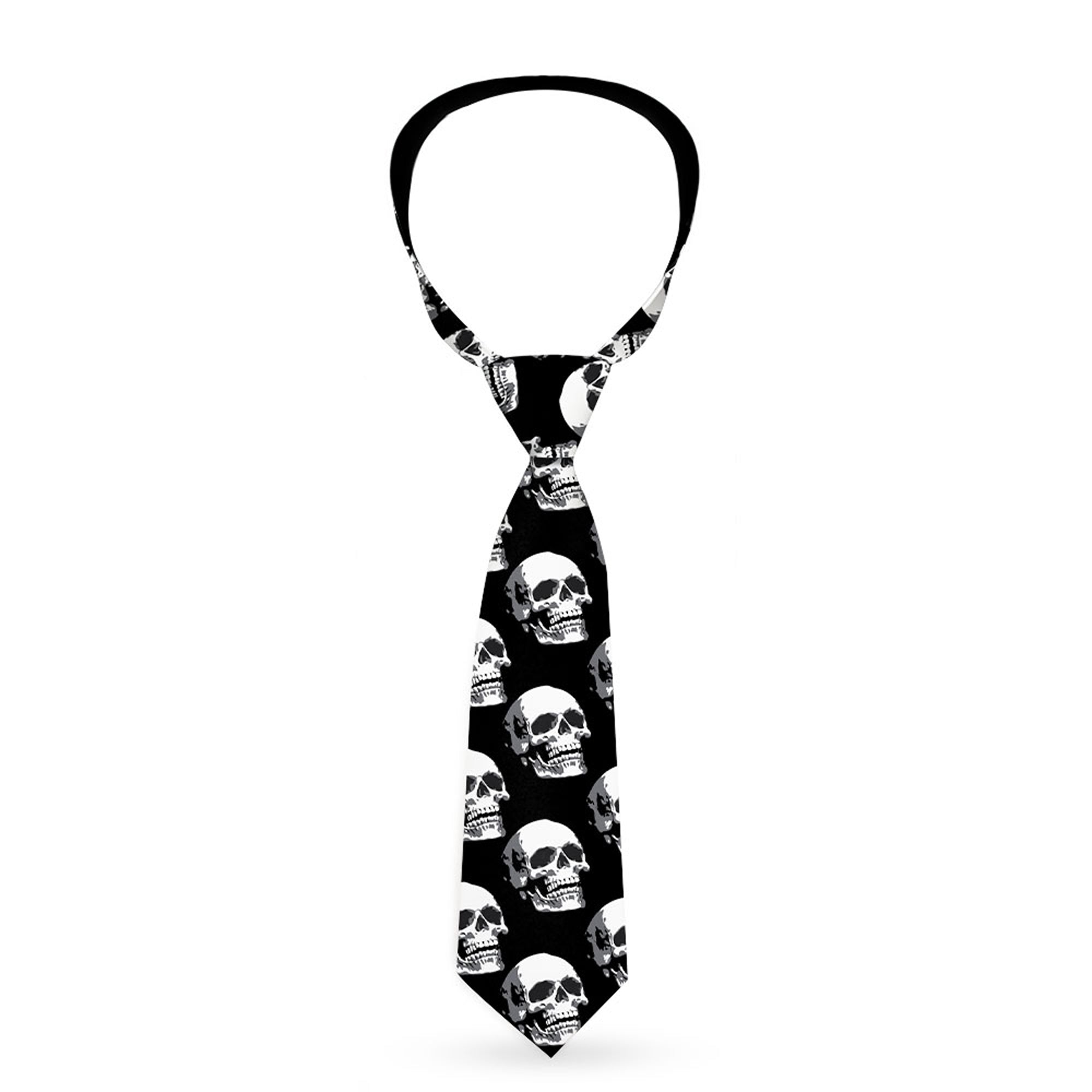 Buckle-Down Necktie - 3-D Skulls Repeat Black/Grays/White Neckties Buckle-Down
