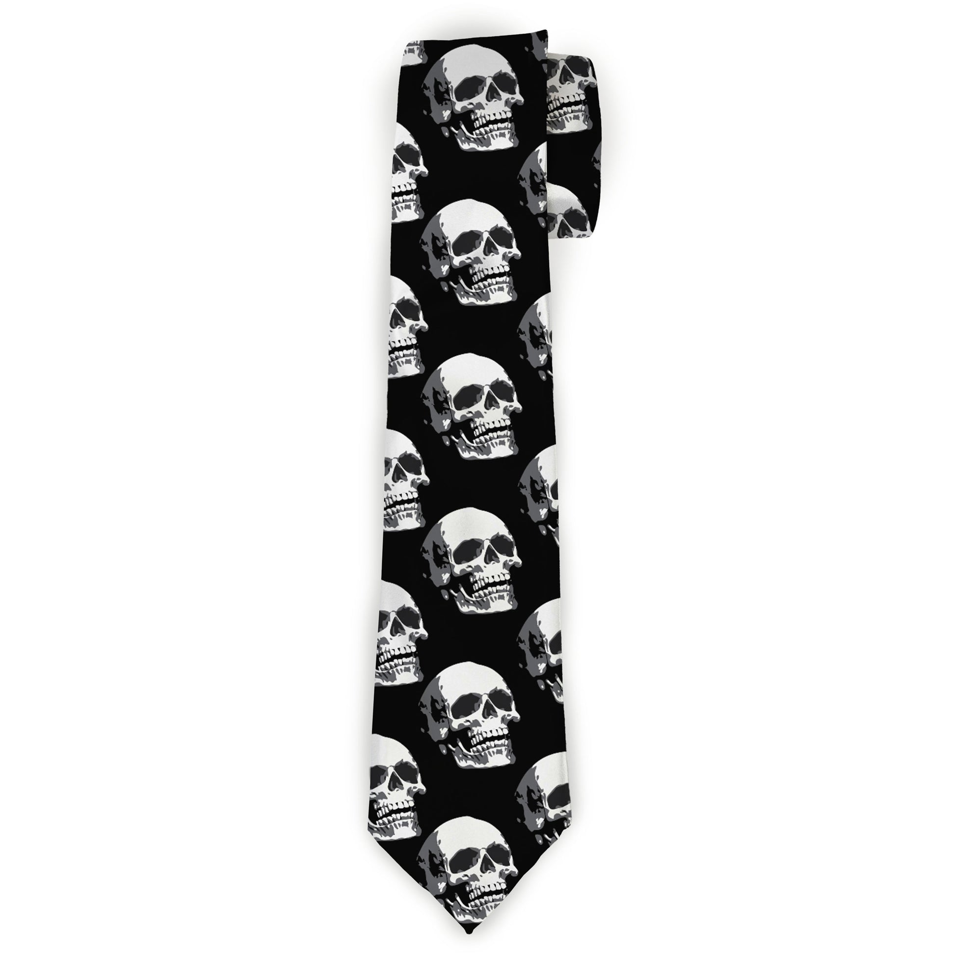 Buckle-Down Necktie - 3-D Skulls Repeat Black/Grays/White Neckties Buckle-Down