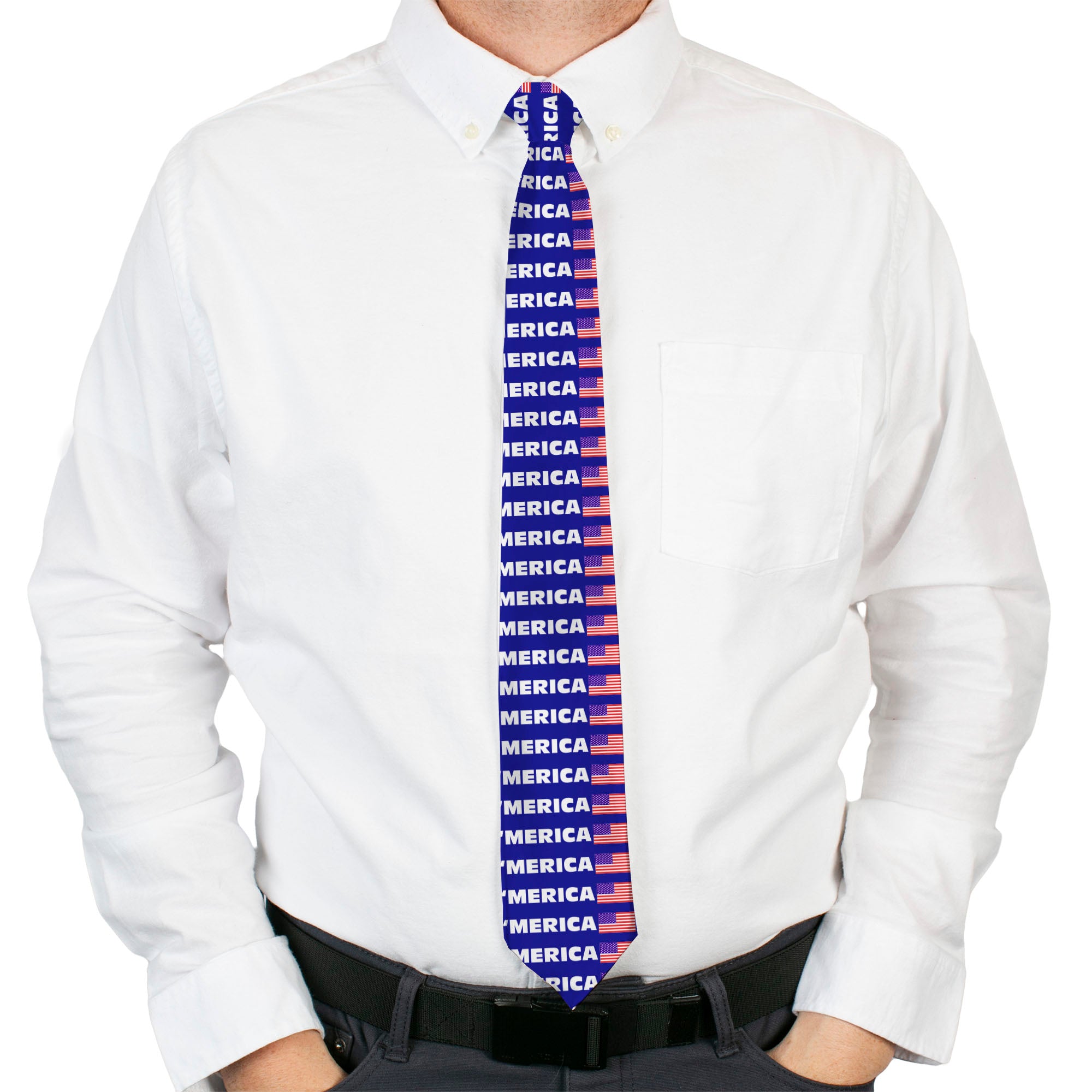 Buckle-Down Necktie - MERICA/US Flag Blue/White/Red Neckties Buckle-Down