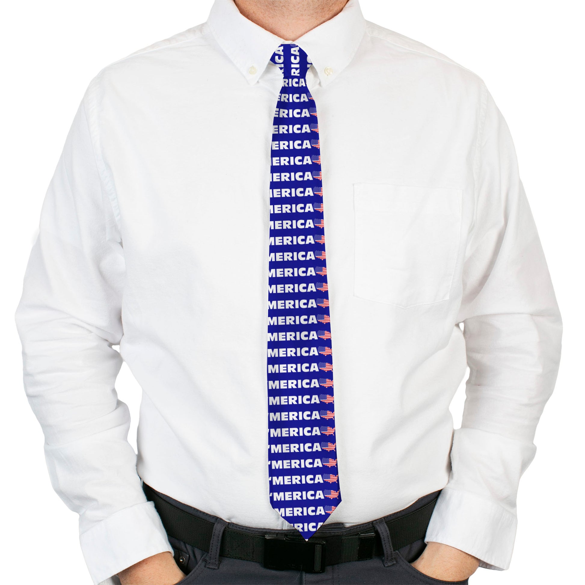 Buckle-Down Necktie - MERICA/USA Silhouette Blue/White/US Flag Neckties Buckle-Down