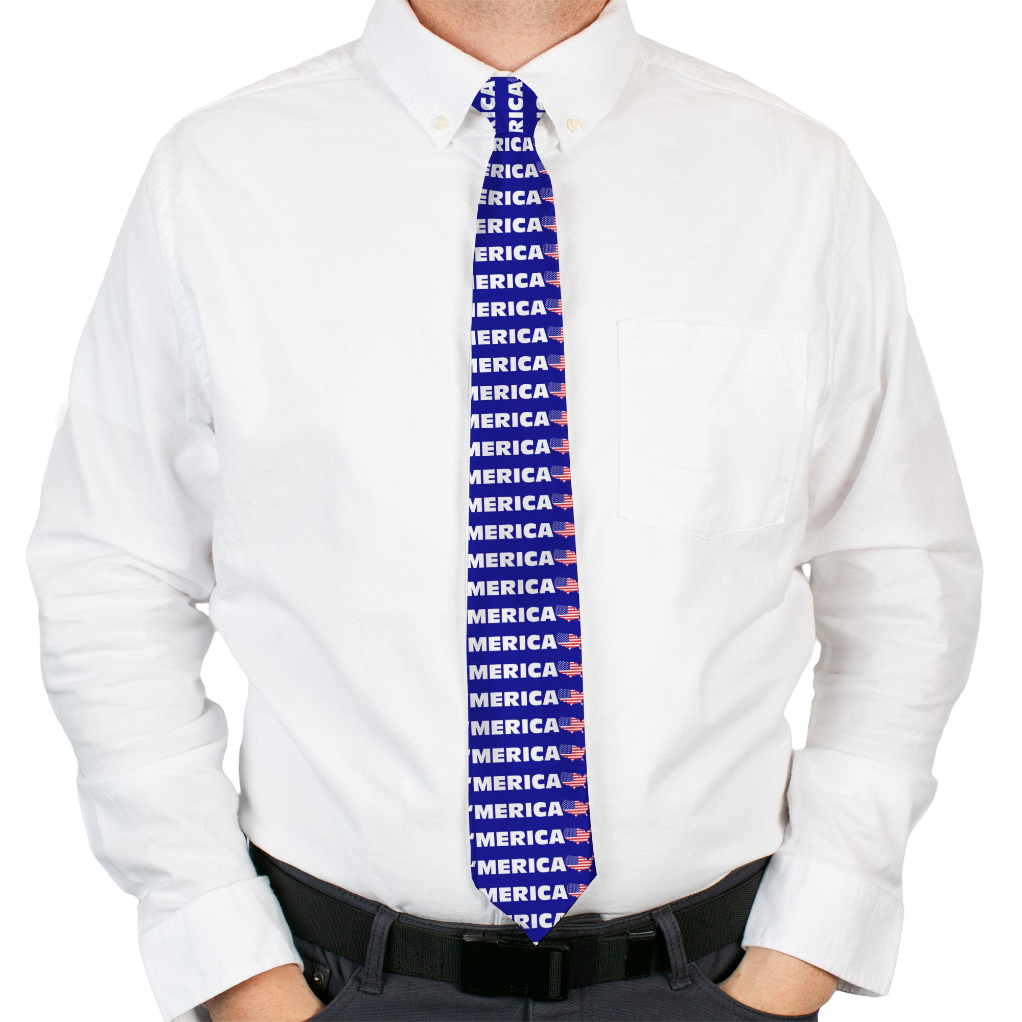 Buckle-Down Necktie - MERICA/USA Silhouette Blue/White/US Flag Neckties Buckle-Down