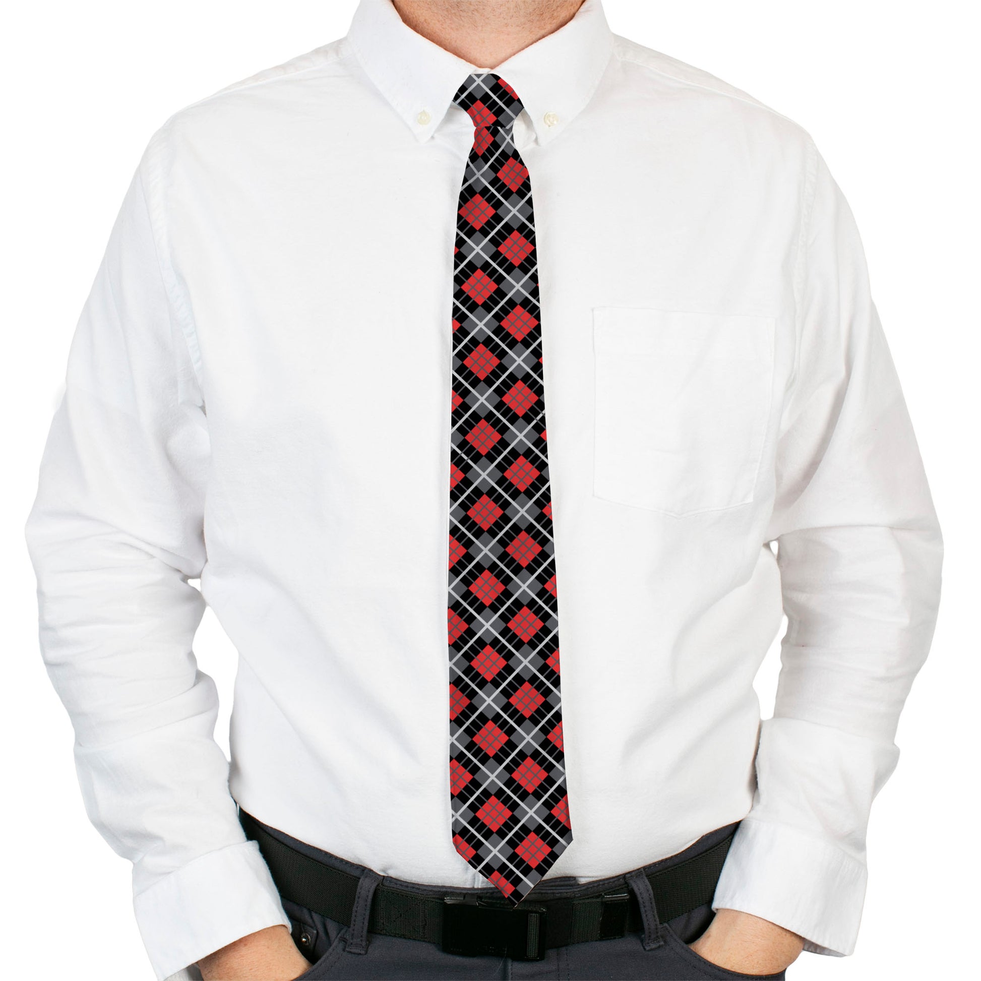 Buckle-Down Necktie - Argyle Black/Gray/Red Neckties Buckle-Down