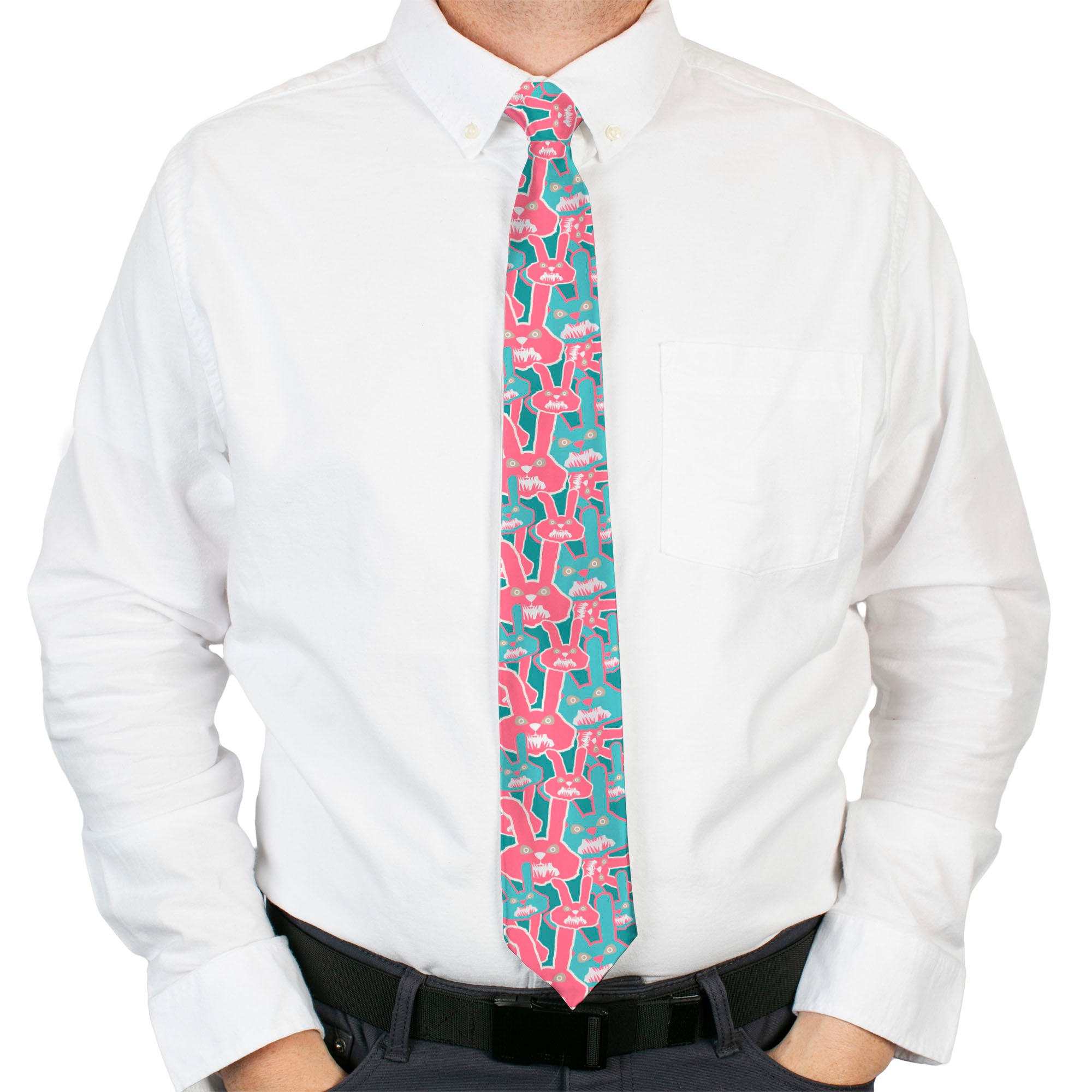 Buckle-Down Necktie - Angry Bunnies Turquoise/Pinks Neckties Buckle-Down