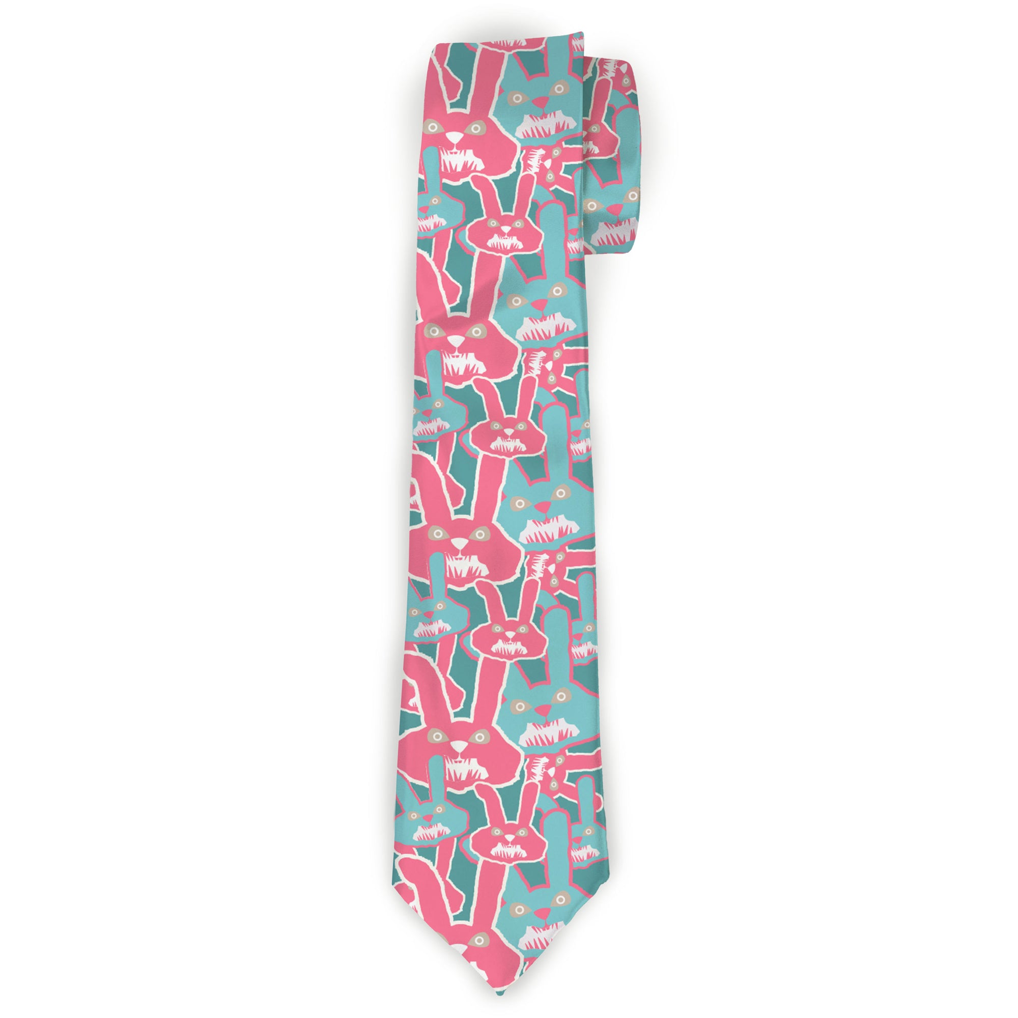 Buckle-Down Necktie - Angry Bunnies Turquoise/Pinks Neckties Buckle-Down