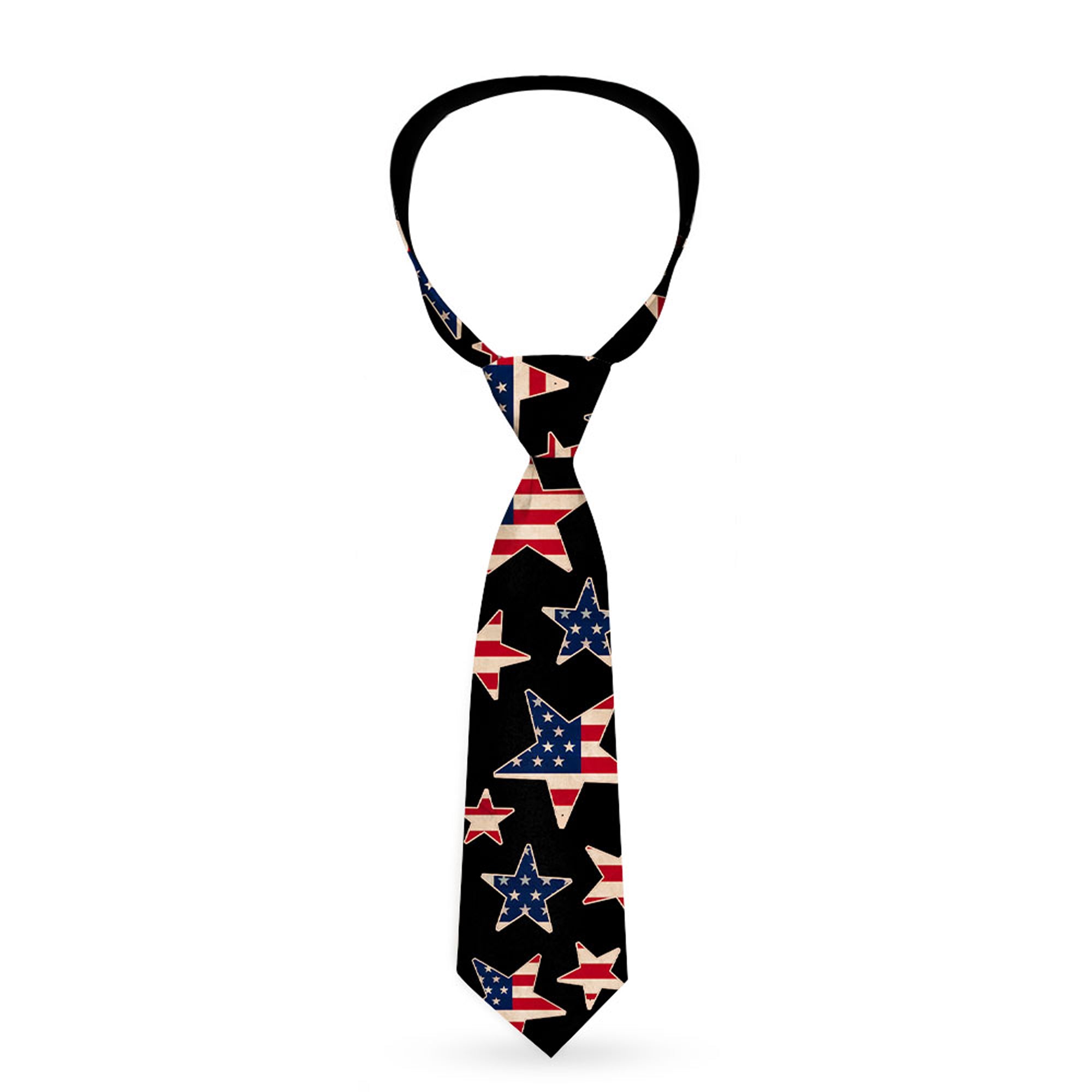 Buckle-Down Necktie - Americana Stars & Flags Black/Red/White/Blue Neckties Buckle-Down