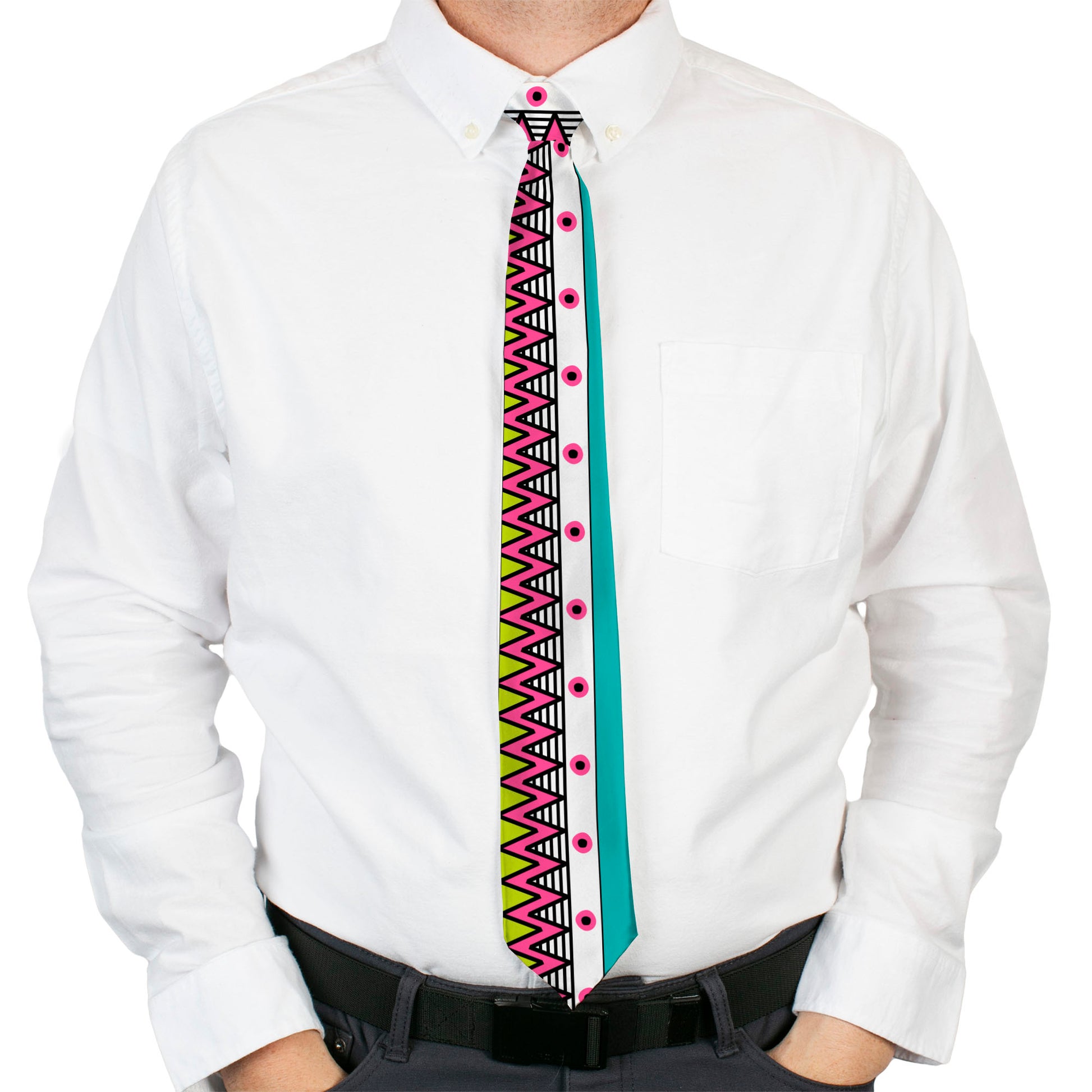 Buckle-Down Necktie - Aztec 14 Seafoam Green/White/Pink/Lime Green/Black Neckties Buckle-Down