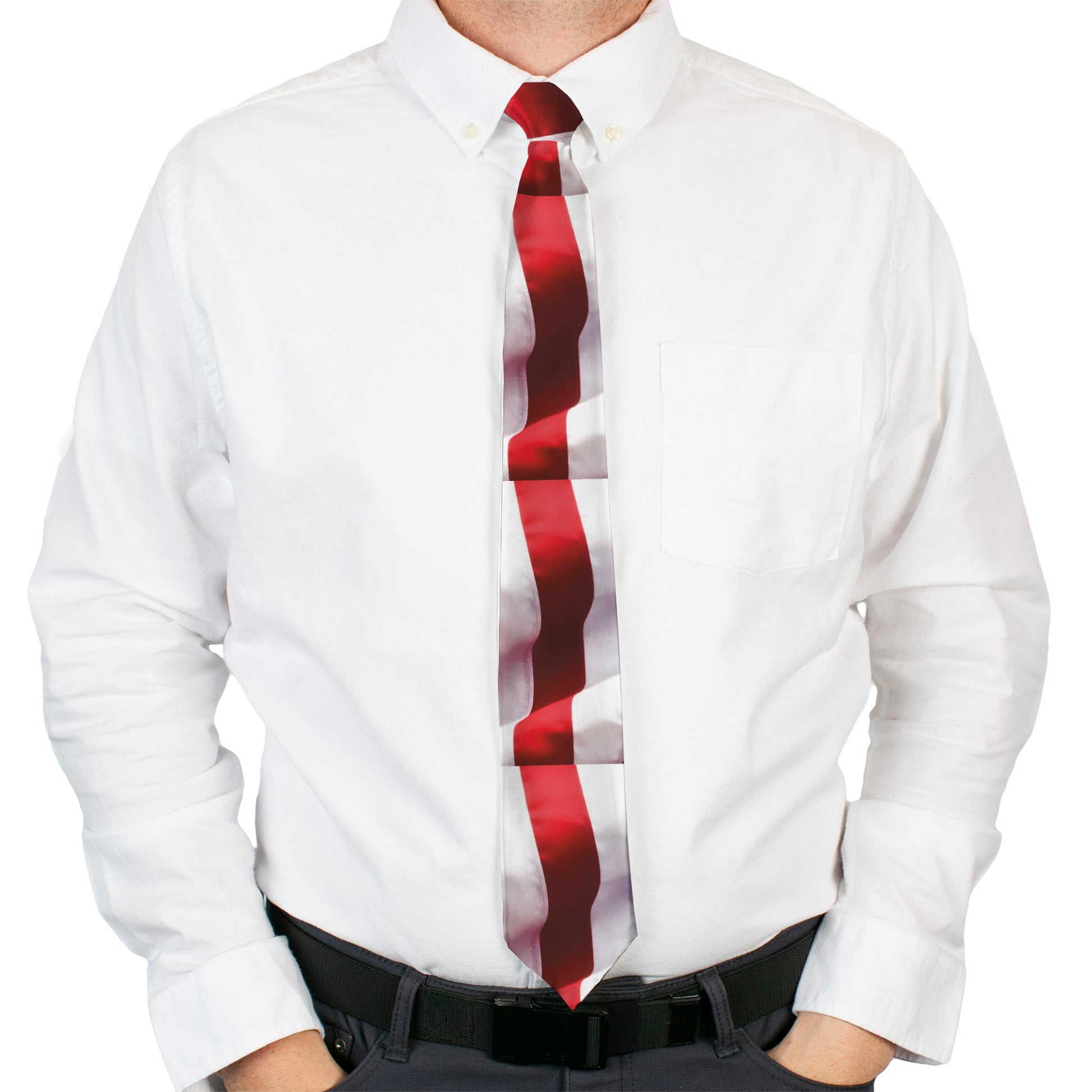 Necktie Standard - American Flag Vivid Stripes CLOSE-UP Red/White Neckties Buckle-Down