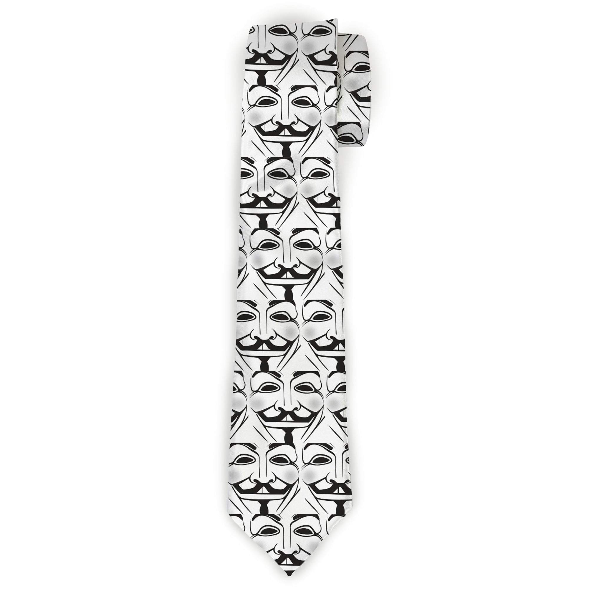Buckle-Down Necktie - Anonymous Face C/U Repeat White/Black/Gray Neckties Buckle-Down