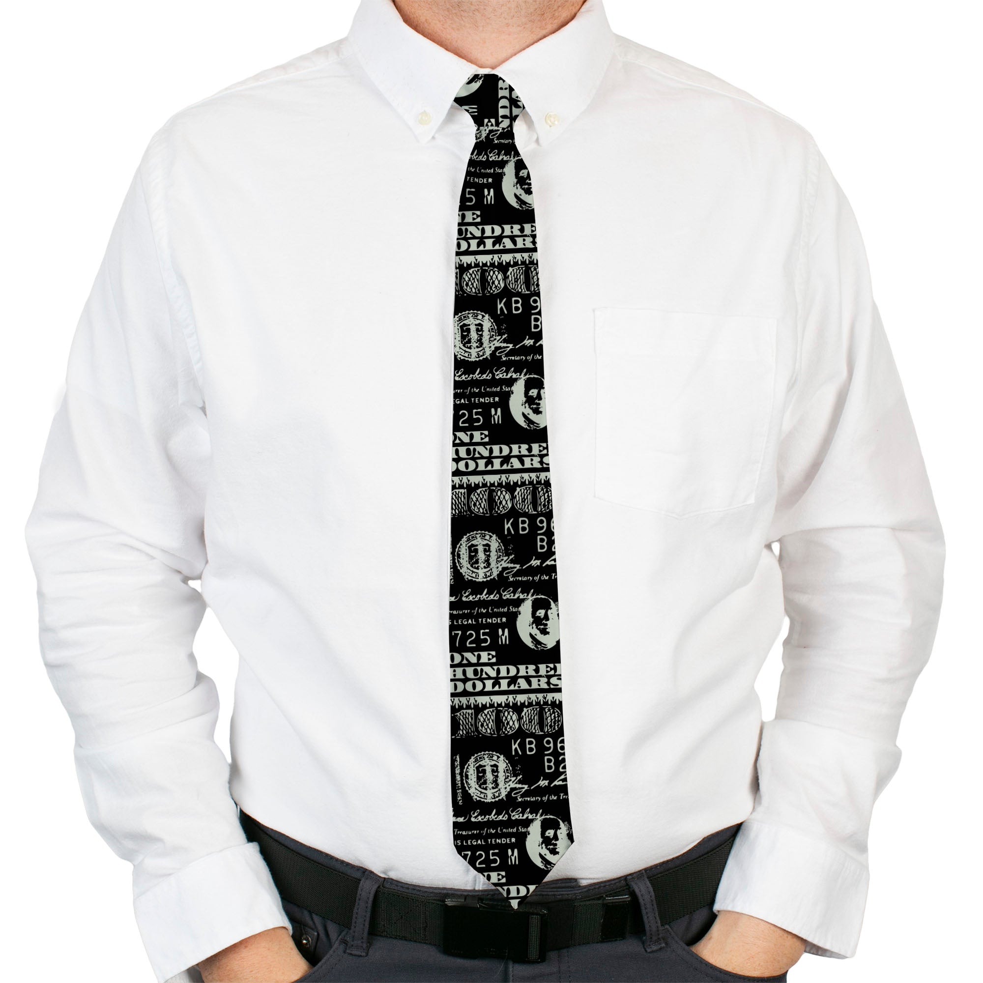 Buckle-Down Necktie - Americana One Hundred Dollar Bill Elements Black/Gray Neckties Buckle-Down