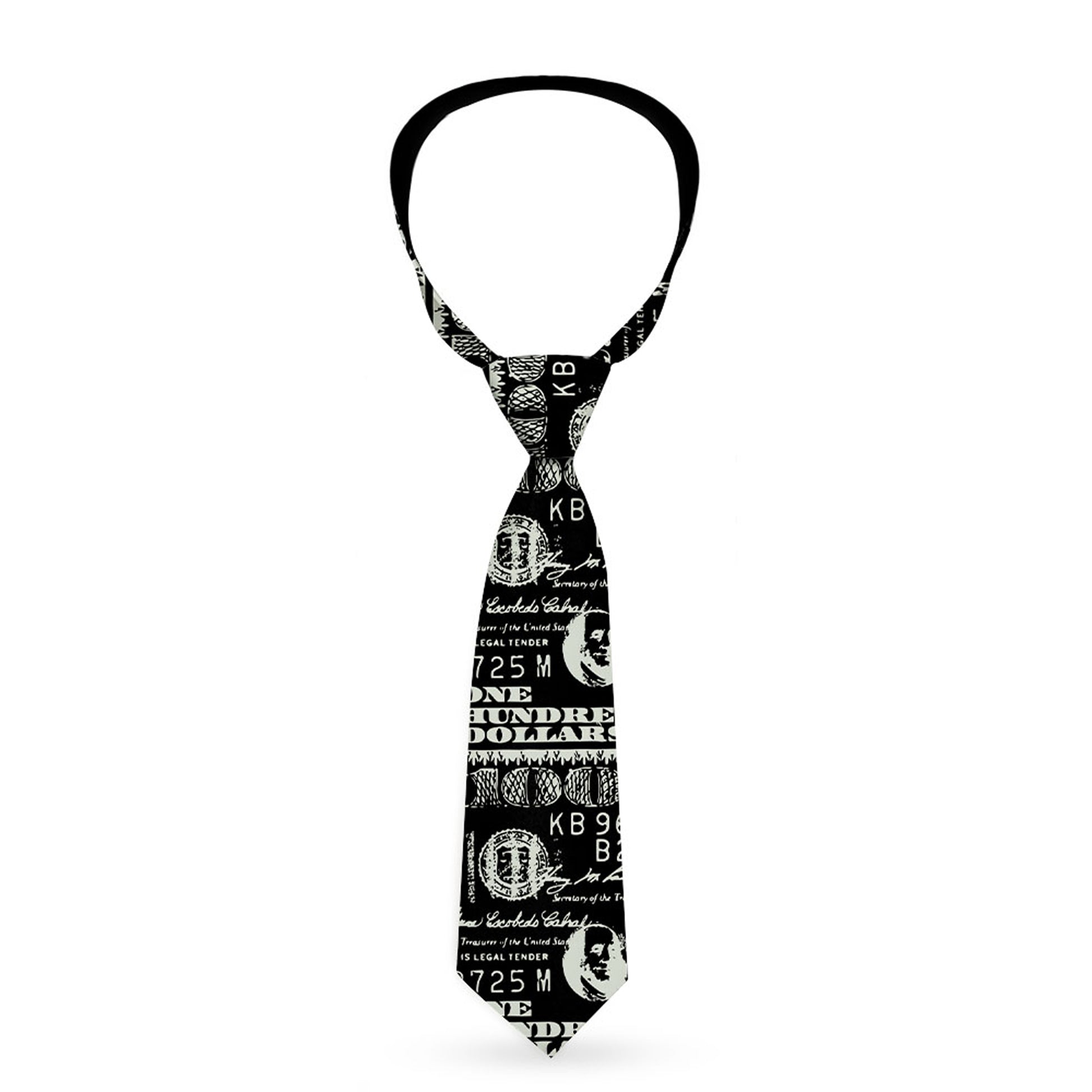 Buckle-Down Necktie - Americana One Hundred Dollar Bill Elements Black/Gray Neckties Buckle-Down