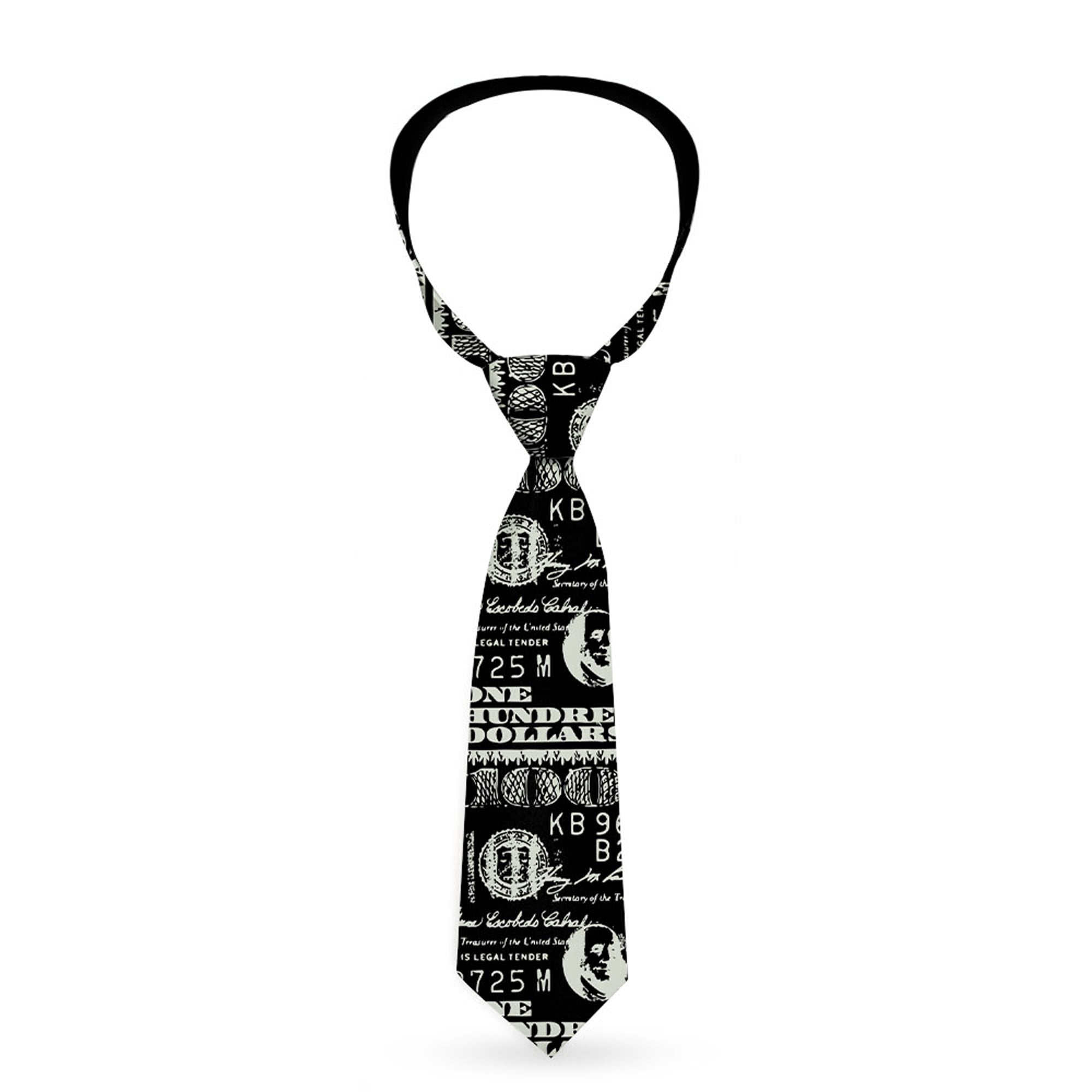 Buckle-Down Necktie - Americana One Hundred Dollar Bill Elements Black/Gray Neckties Buckle-Down
