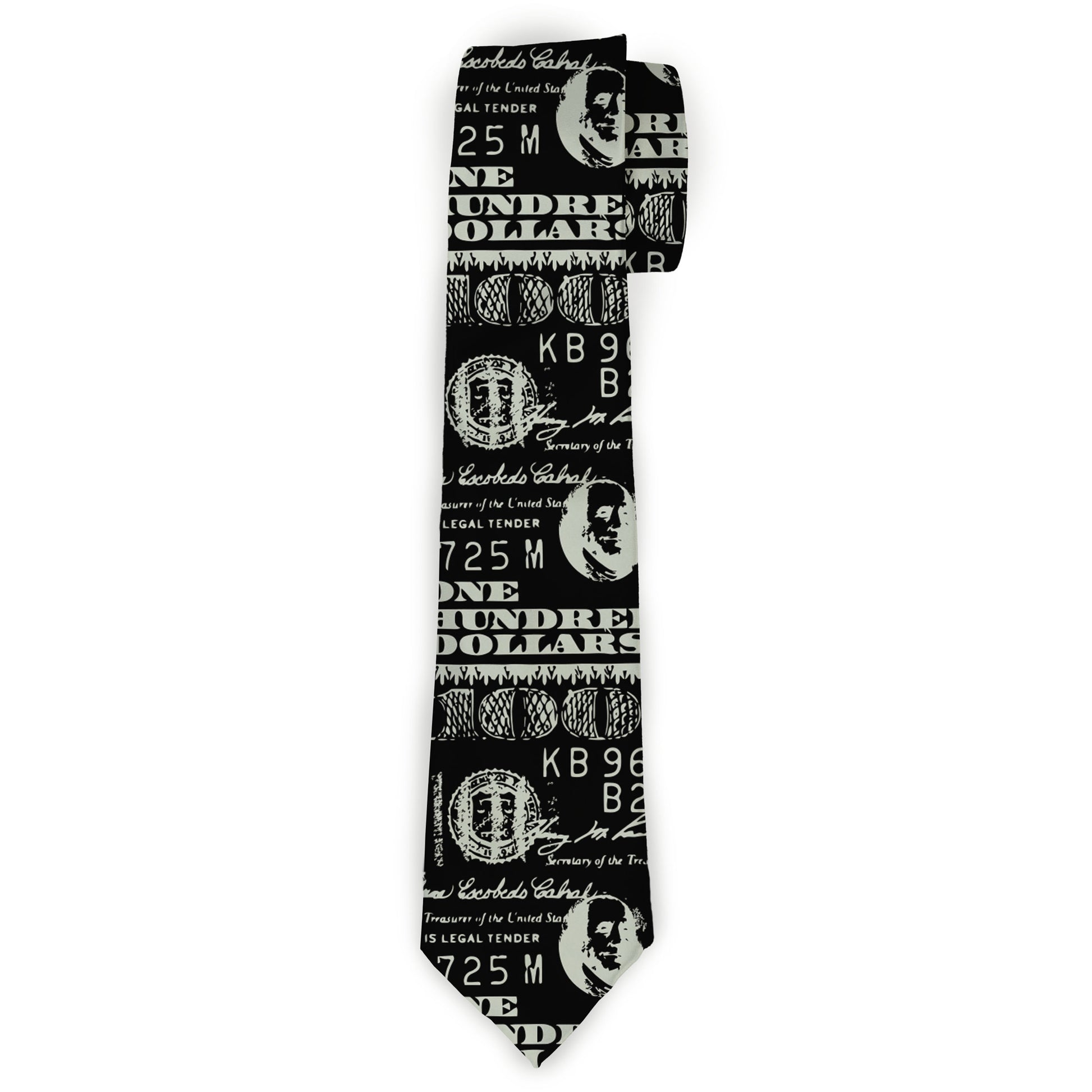 Buckle-Down Necktie - Americana One Hundred Dollar Bill Elements Black/Gray Neckties Buckle-Down